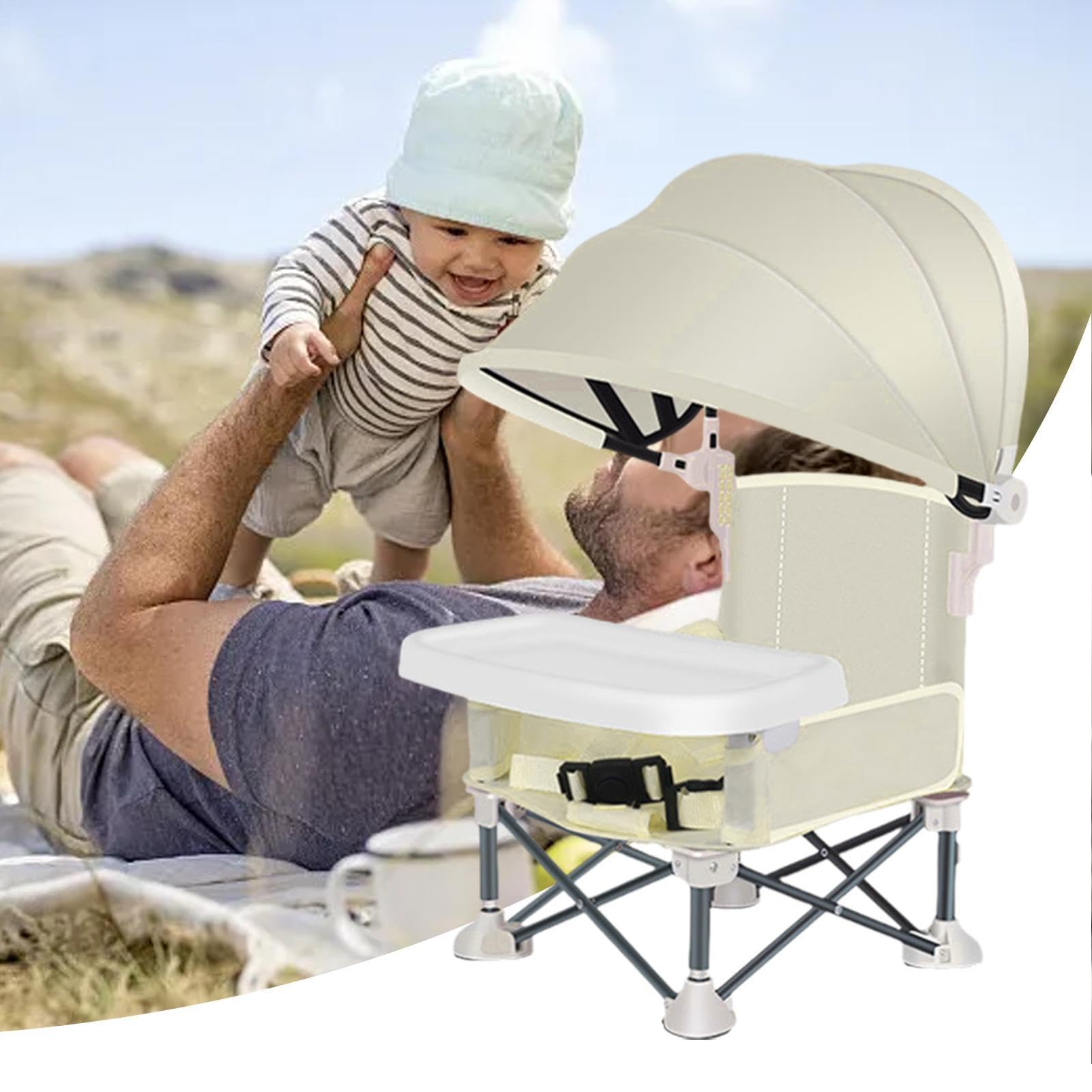 Seggiolino Portatile per Bambini | Seggiolino per Bambini Seggiolinos Da Viaggio Pieghevole | Sedia Pieghevole con Tendalino E Vassoio Rimovibile | per Casa Giardino Spiaggia Campeggio