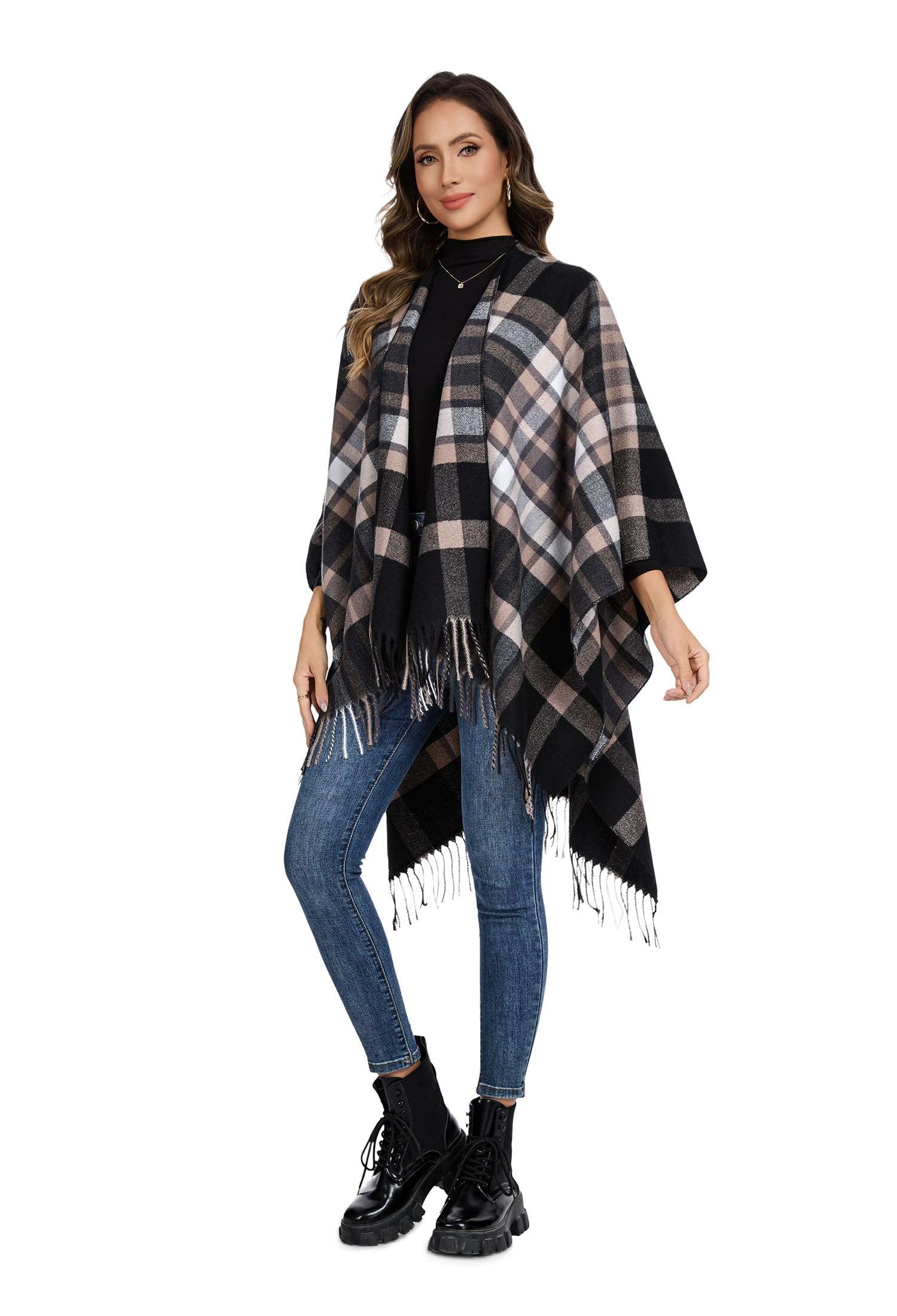 colornival Elegante Mantella da Donna con Fronte Aperto Poncho Morbido, Adatto per Primavera, Autunno e Inverno