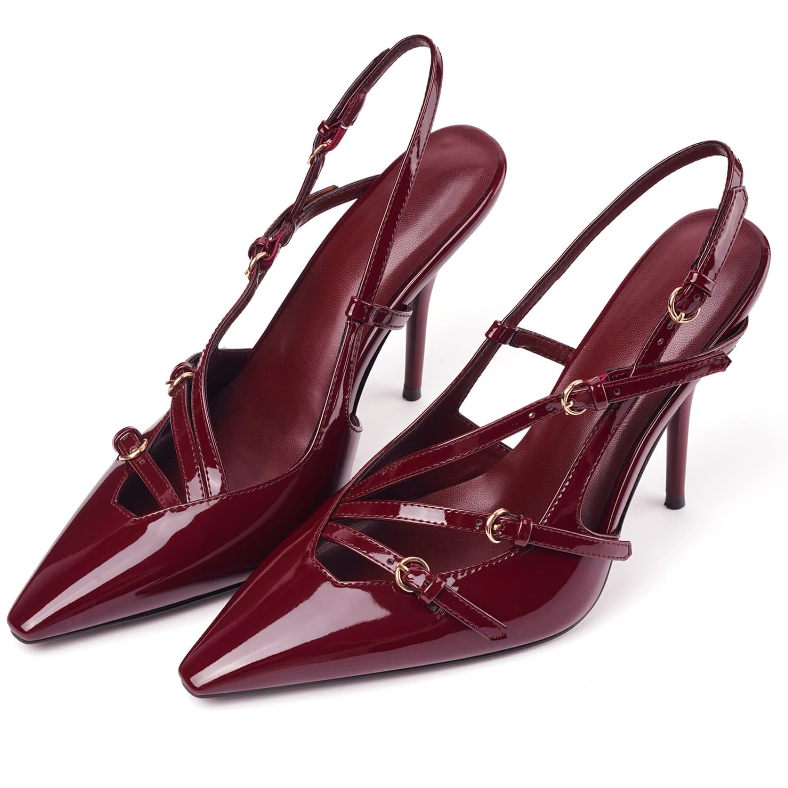 CORNMOOD Slingback Kitten Heels for Women Pointed Toe Stiletto Low Heels with Buckle Strap Heeled Pumps Sandals