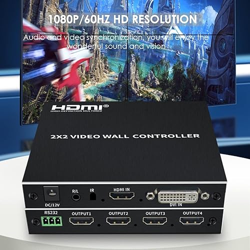 Miniatura 2 de Controlador de pared de video 2x2, resolución de 1080P60Hz, 8 modos de empalme 2x21x11x21x31x42x13x14x1, rotación de 180 grados, con control RS232,