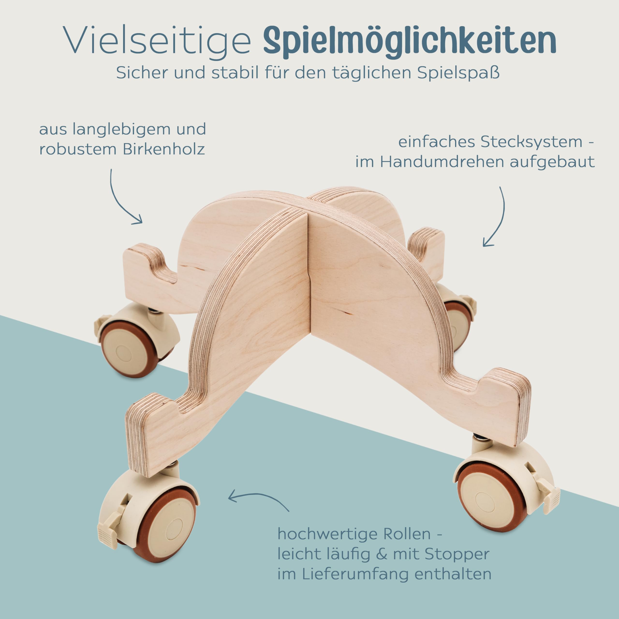 wunderwunsch Abenteuerroller für Stapelsteine® als Motorikspiel aus der Stapelwelt zum Rollen mit Feststeller rutschfest aus Holz als ideales Zubehör zum Spielen
