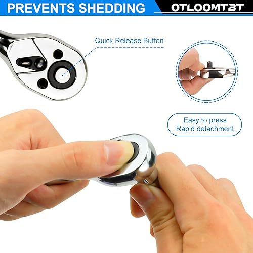 Miniatura 5 de Juego de 46 llaves de trinquete de grado industrial de 1/4 de pulgada, con juego de llaves métricas y barra de extensión para reparación automática