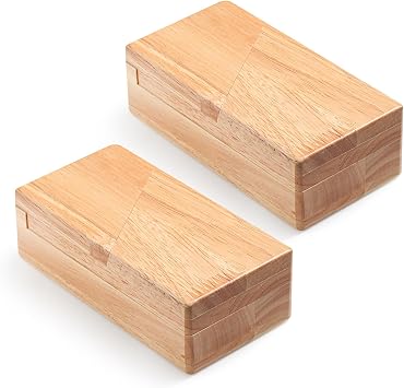 Zhanmai 2 Pack Christmas Puzzle Box Gift Wooden Magic Impossible Dovetail Box Secret Money Case Mini 3D Brain Teaser Case for Valentines Girlfriend Cash Adults TeensRectangle,Wood Color