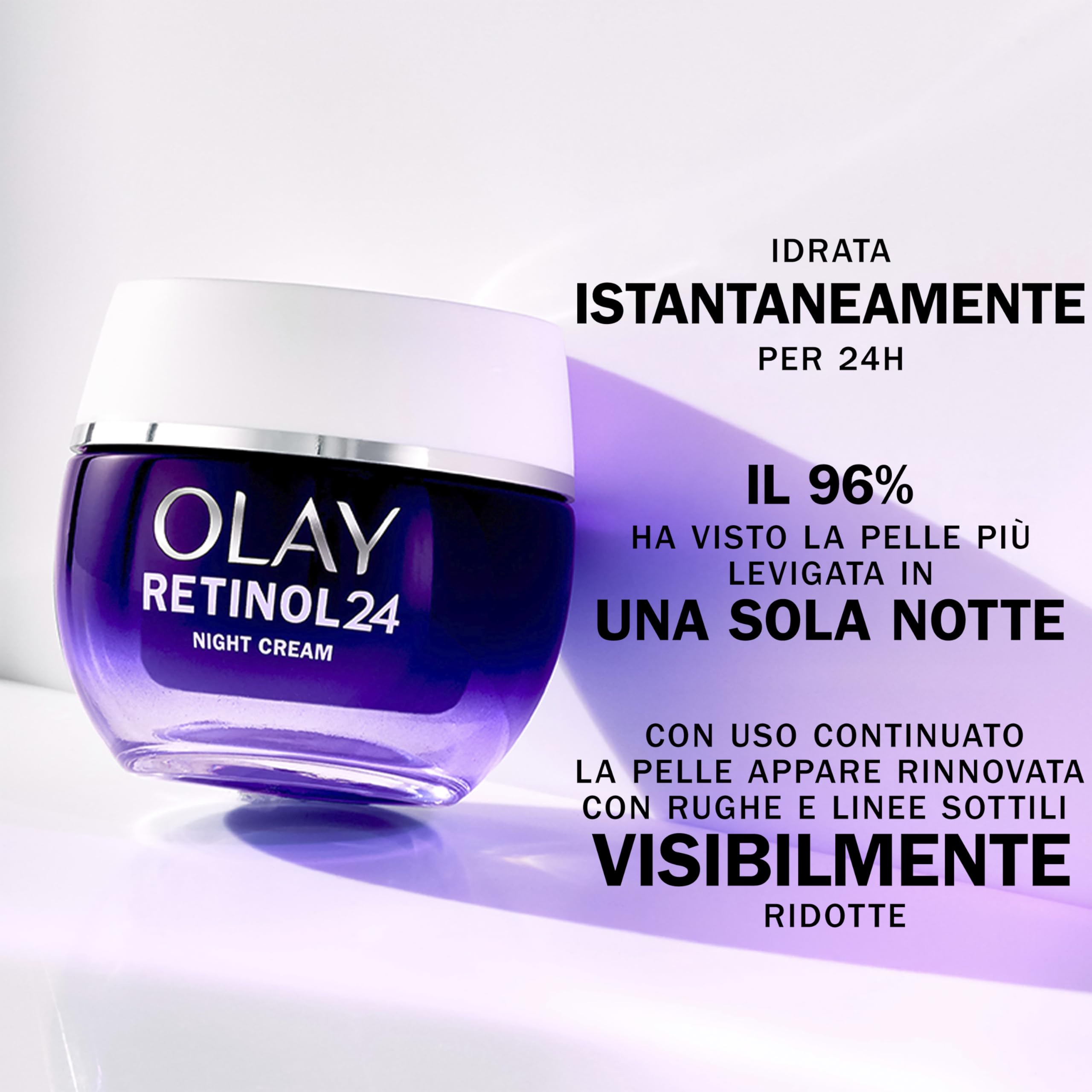 Olay Retinol 24 Crema Viso Notte Idratante, Cura della Pelle con Vitamina E Antiossidante. Skin Care Notturna Anti-Età: Leviga, Rinnova e Idrata, 50ml
