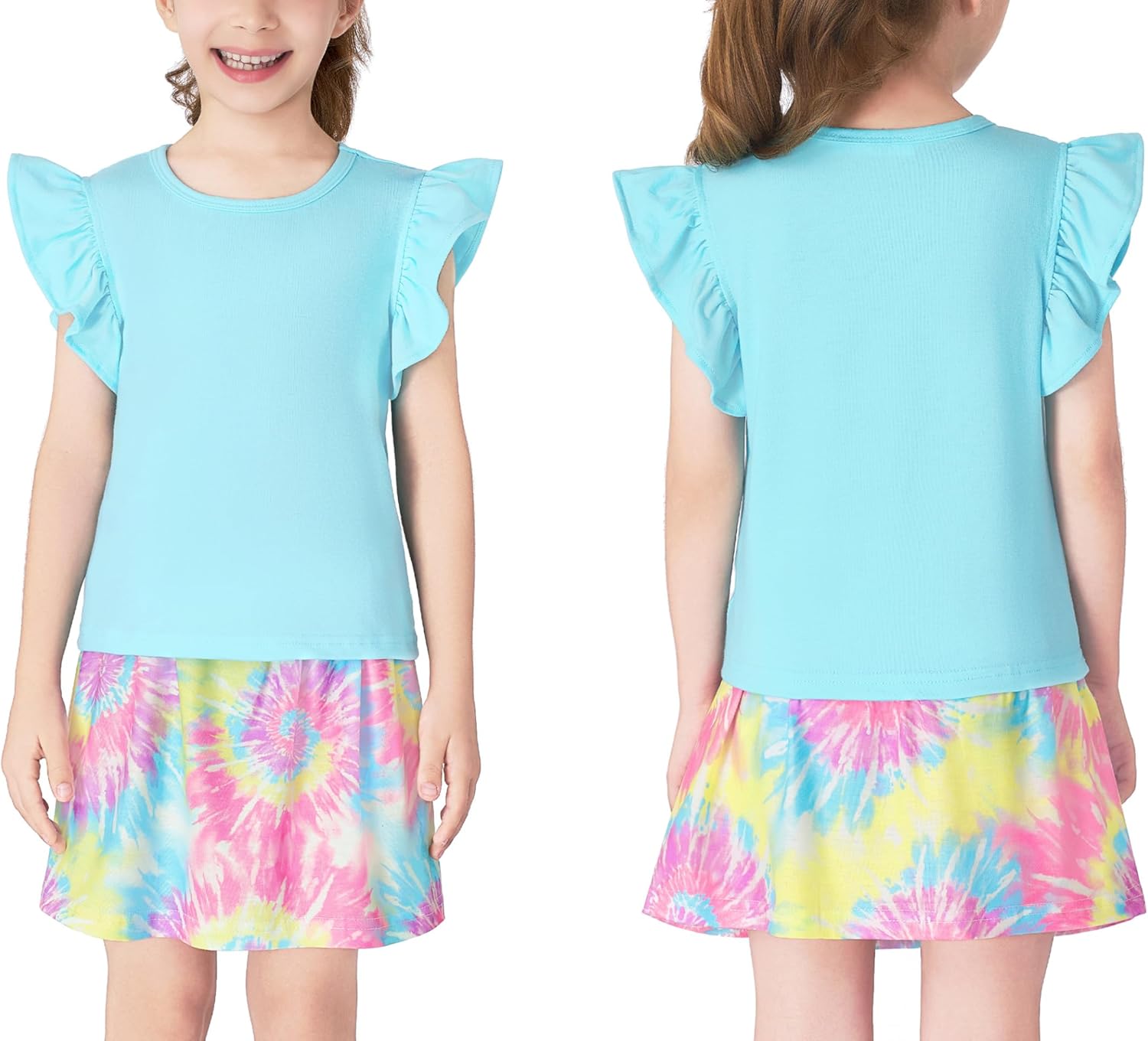 Toddler Girls 2-Piece Skirt Set - Ruffled Top & Ditsy Floral Print Skort Outfits for Little Girls Size 2T-8 - Image 2