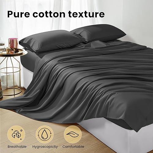 Miniatura 3 de LBRO2M Juego de sábanas de 100% algodón egipcio de 1200 hilos, tamaño Queen, juego de sábanas de 4 piezas, bolsillo profundo de 16 pulgadas, para