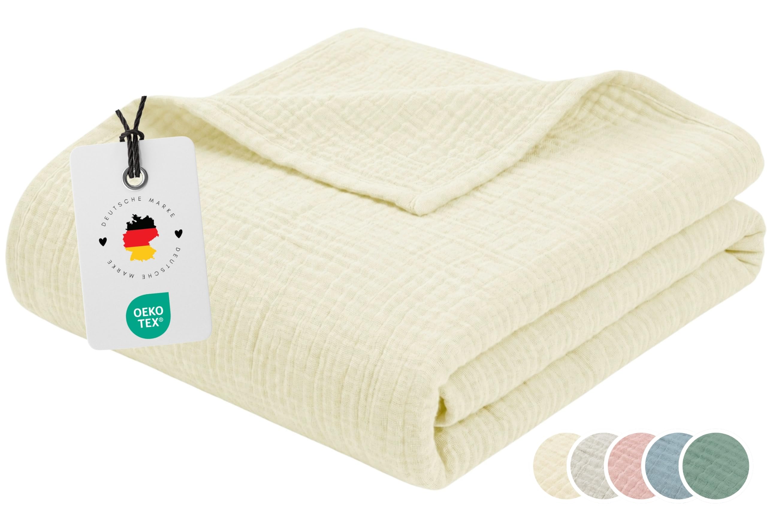 Carpe Sonno Musselin Decke 150 x 200 [100% Baumwolle] Leichte Musselindecke Sommer | Oeko-TEX Kuscheldecke flauschig | Tagesdecke Beige Sofadecke Sommerdecke Couchdecke | Sofa Decke Creme