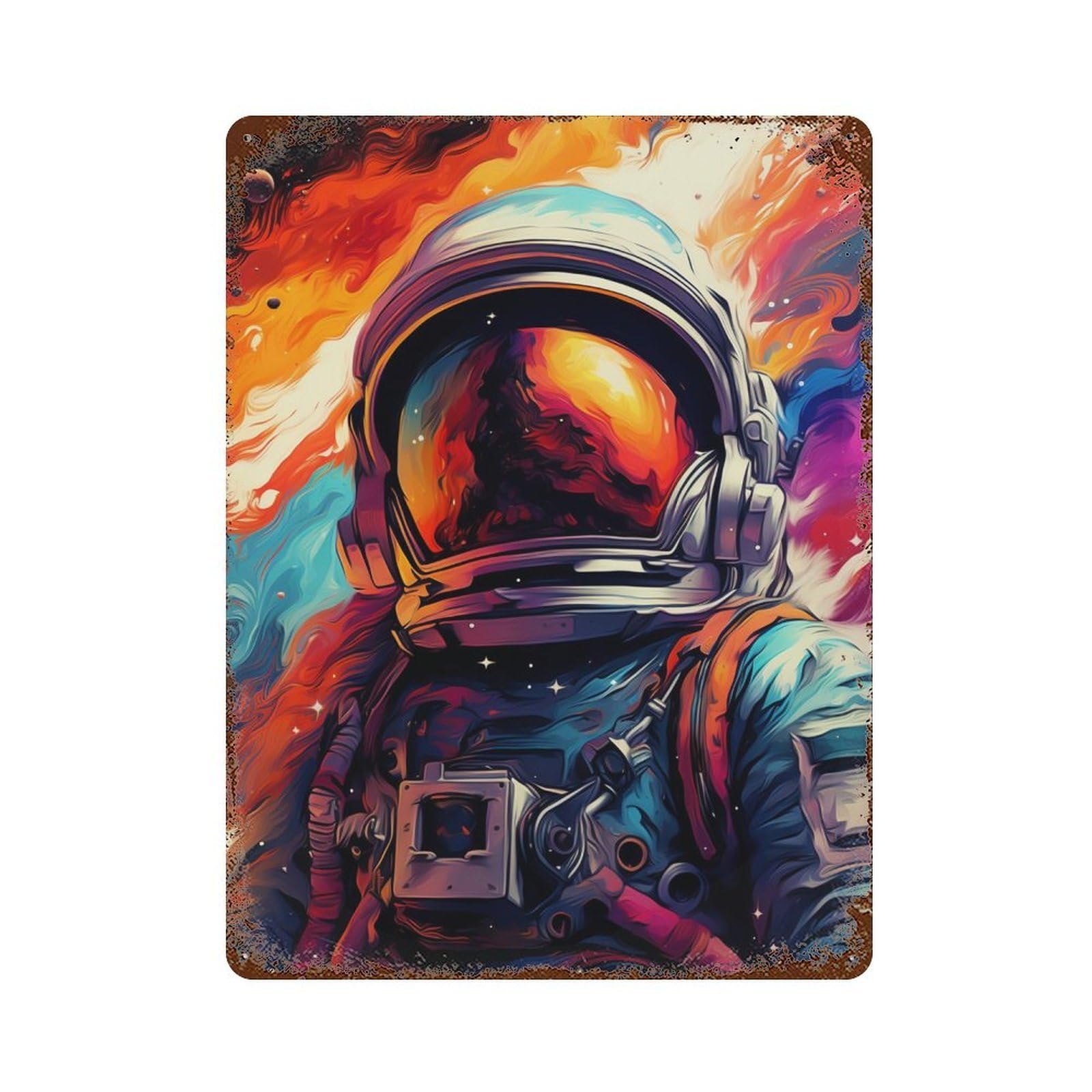 Space Astronaut Art Print -1 15.7"x11.8" Distressed Metal Wall Sign, Shabby Chic Decor for Shed, Workshop And Garage Wall Decor