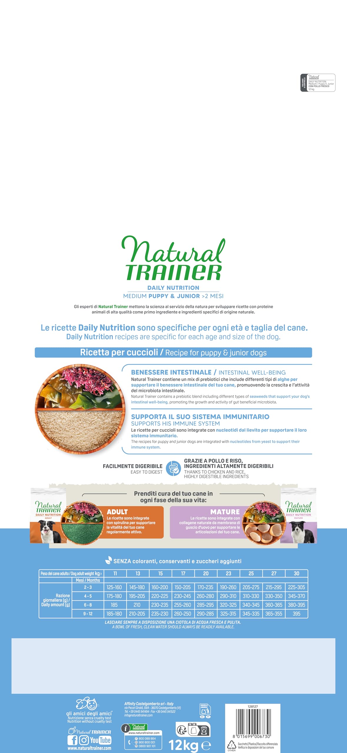 Trainer Natural trainer Puppy & Junior Medium Pollo Fresco 12 kg