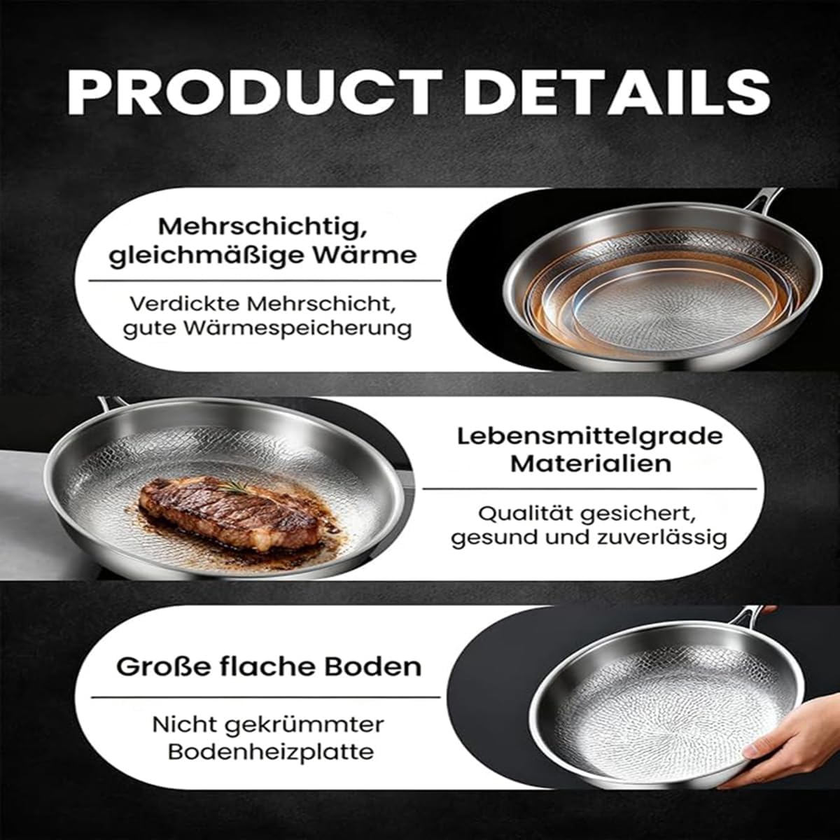 SANTUO Titan Bratpfanne, Titanium Pfanne Unbeschichtet, Titanium Hammered Pan Pro mit Deckel, Antihaft Titanpfanne 26/28/30/32 cm for Cooking, Multifunctional Pots and Pans, Ohne Abdeckung, 28cm