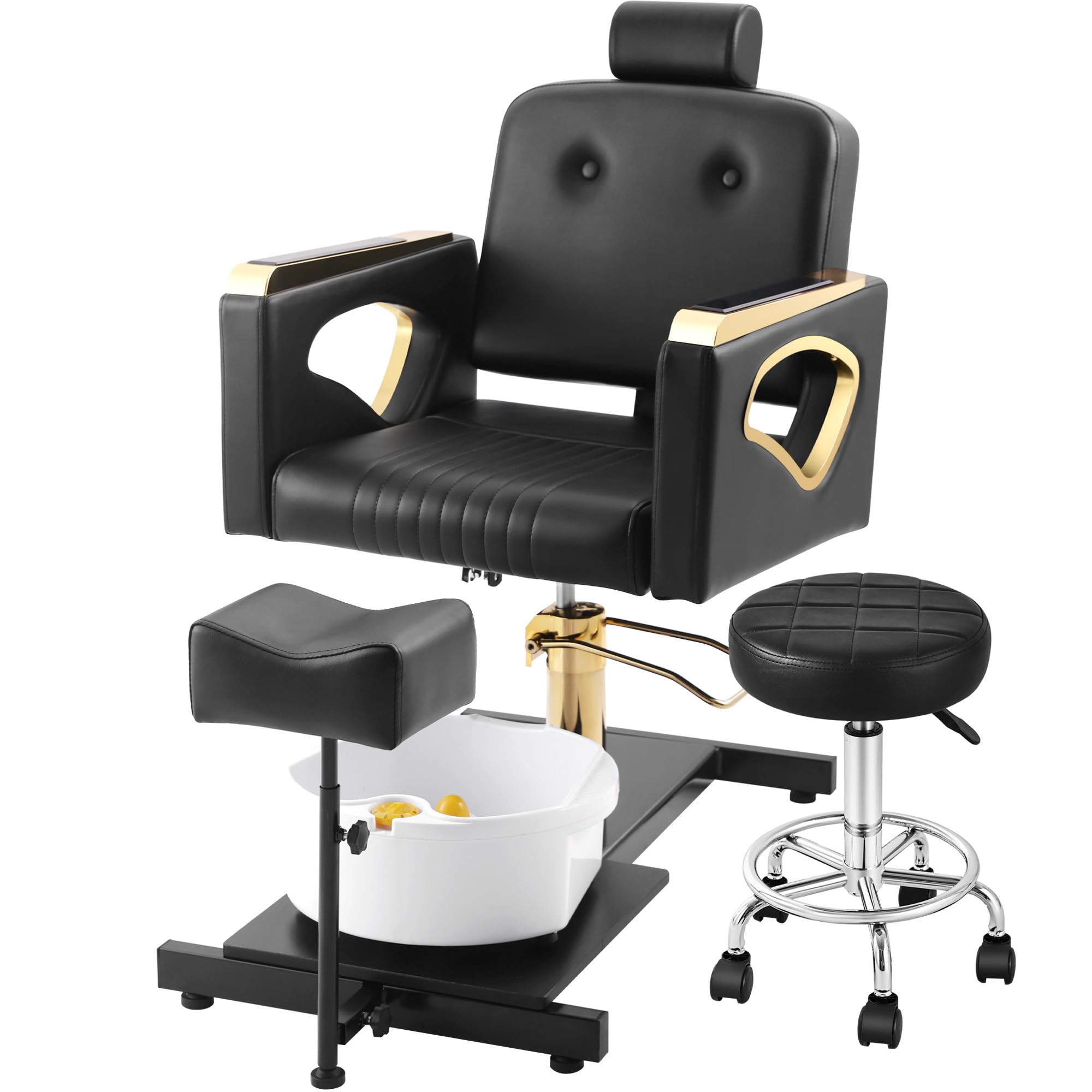 KIIUMI Pedicure Chair No Plumbing, Hydraulic Plumbless Pedicure Foot Chair for Nail Tech, Reclining Portable Foot Station Unit with Massage Bath Bowl