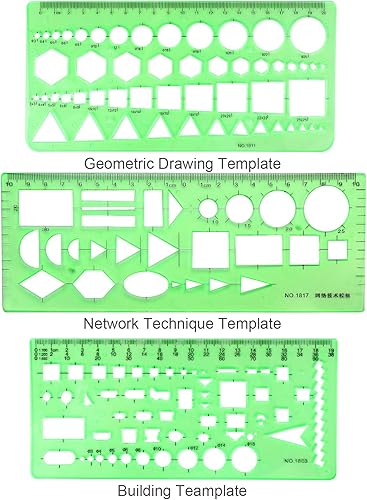 Miniatura 2 de BetyBedy - 11 plantillas de dibujos geométricos, herramientas de medición, plantillas de dibujo, formas de regla verde transparente con una bolsa