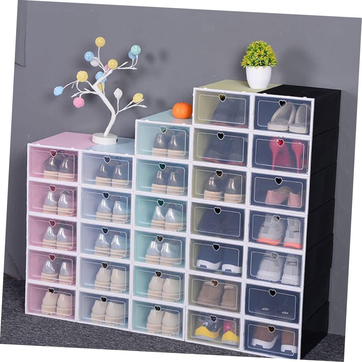 4pcs Transparent Drawer-type Shoes Storage Box Thickened Plastic Organizer with Heart-shaped Lid Dust- Easy for All Organization