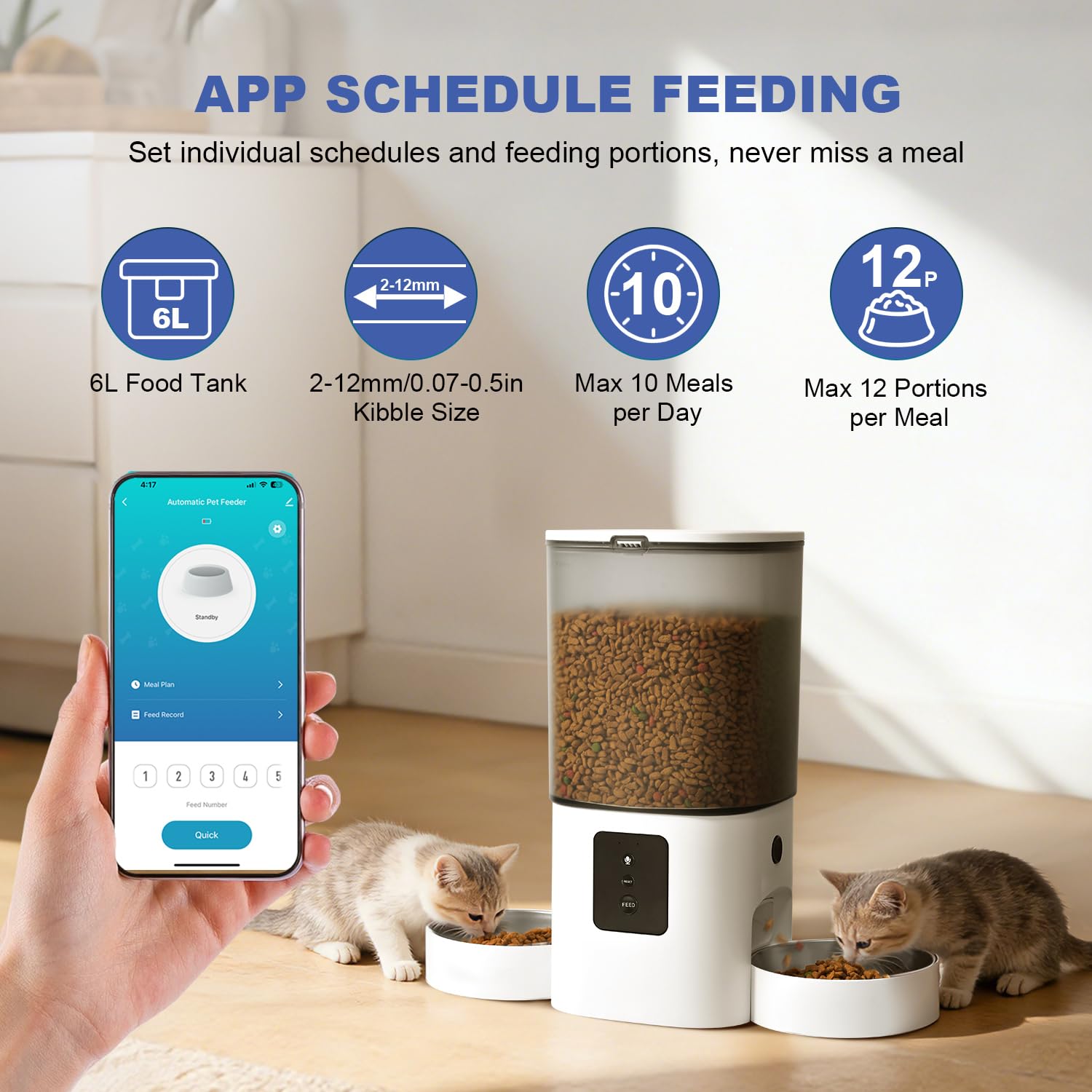 ANDOLL HOME 6L Automatic Cat Feeder, 2 Pets Timed Cat Dry Food Dispenser view 2