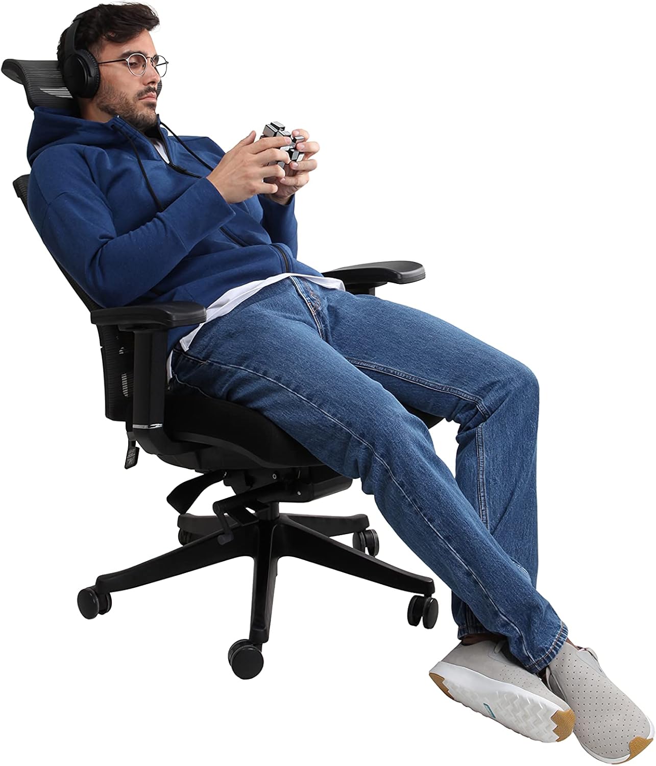 Autonomous Premium Ergonomic Office Chair for Computer or Gaming, with Wheels, Lumbar Support, Adjustable Seat, Headrest, and Armrests, Mesh Back, Medium, Full Black