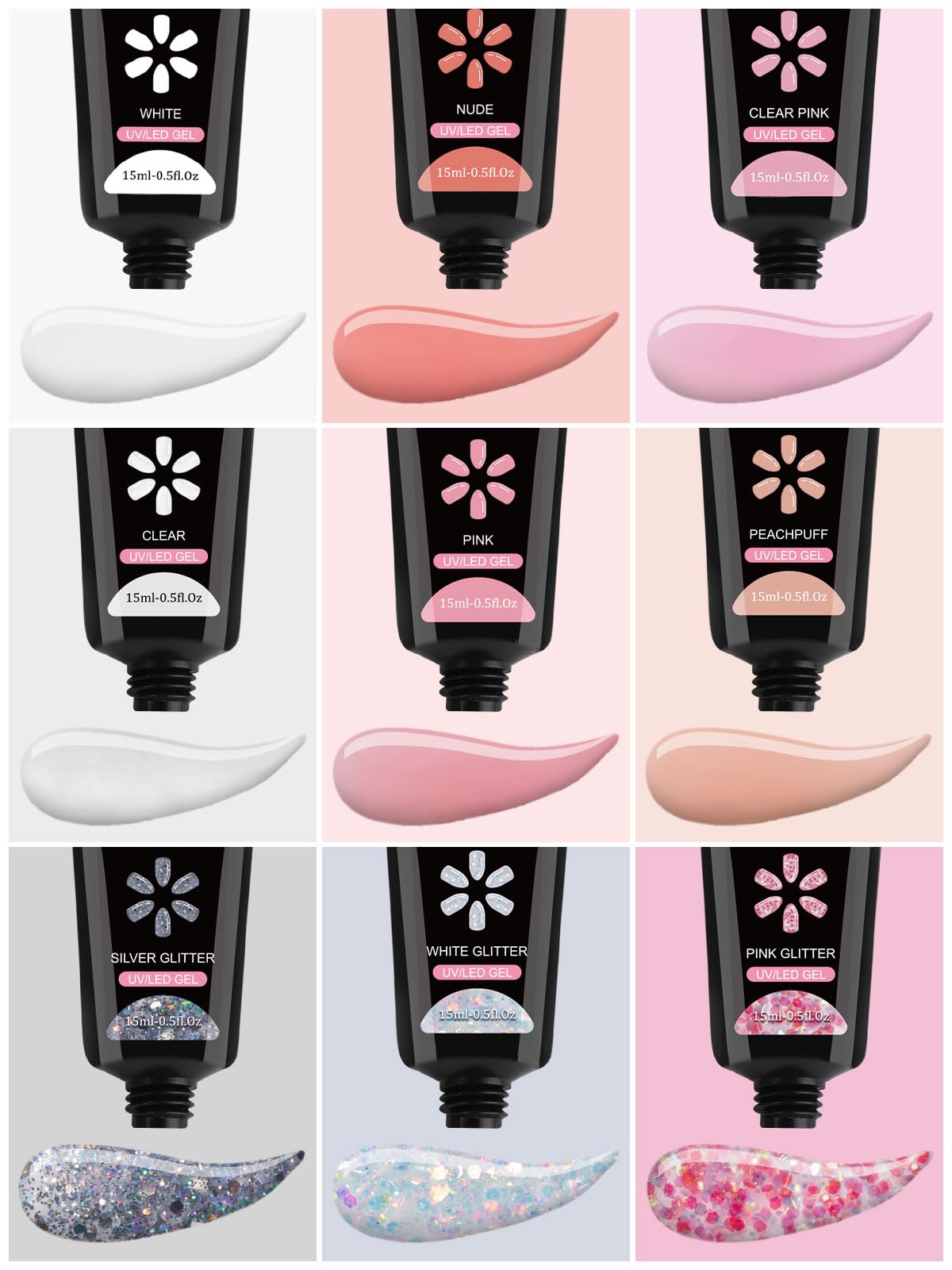 EBANKU Poly Gel Unghie Kit, 9 Colori Nail Extension Gel Kit Semipermanente Unghie Kit Rricostruzione Unghie Gel Completo con Lampada Unghie Finte Top Base Coat per Nail Art