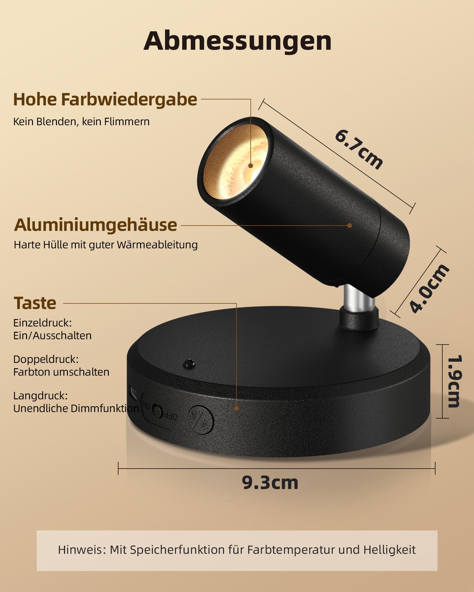 EZVALO Kabelloser Spotlight Schwarz, Aufladbarer Wandspot mit 5500mAh Akku, 3 Farben Dimmbar, 350° Drehbare Wandleuchte Innen mit Fernbedienung & Timer, für Bilder, Pflanzen und Deko [2er Set]
