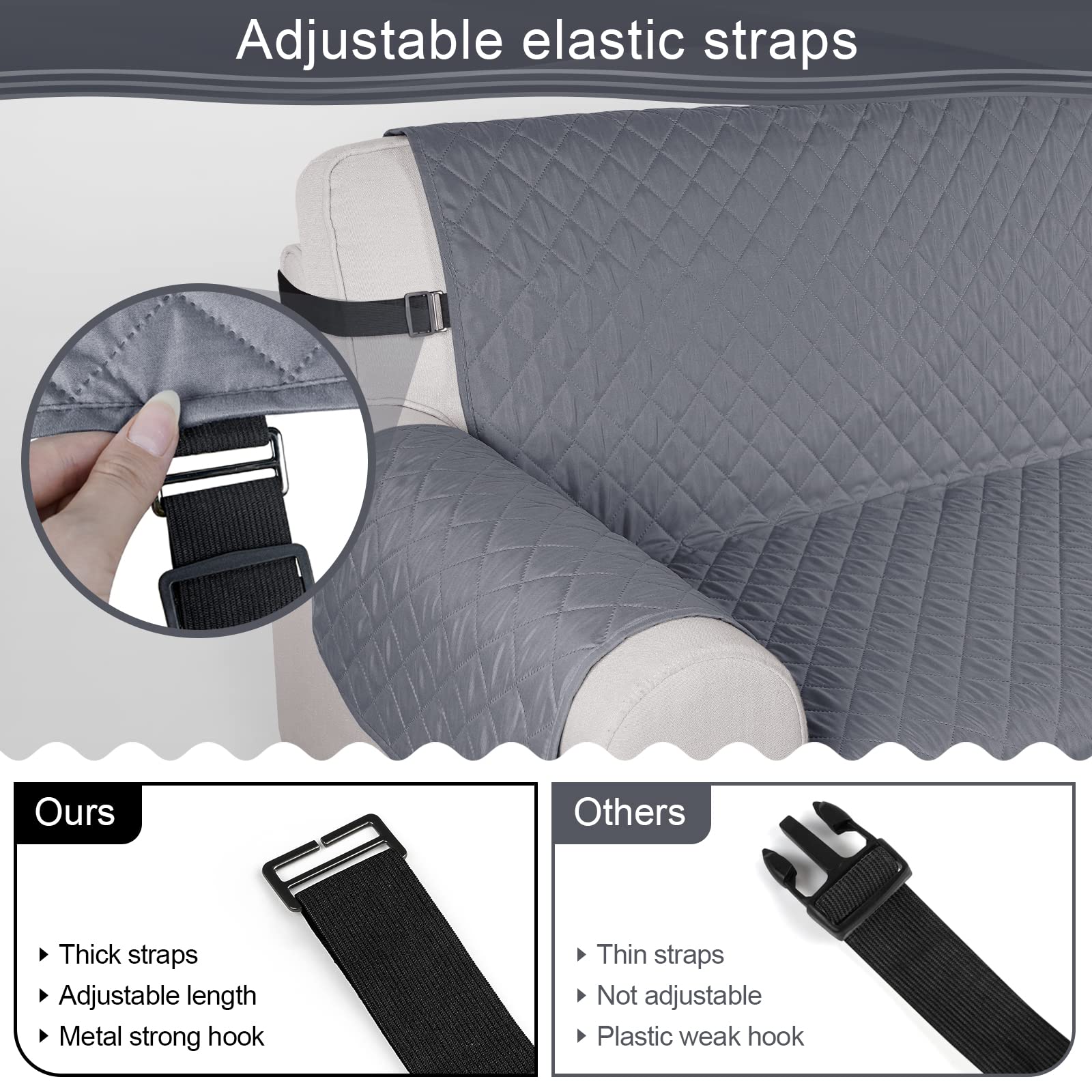 TAOCOCO Copridivano Poltrona Impermeabile Divano Protector Slipcovers, Adatto per cani, animali domestici e bambini(Grigio scuro, 3 posti 171 * 192cm)