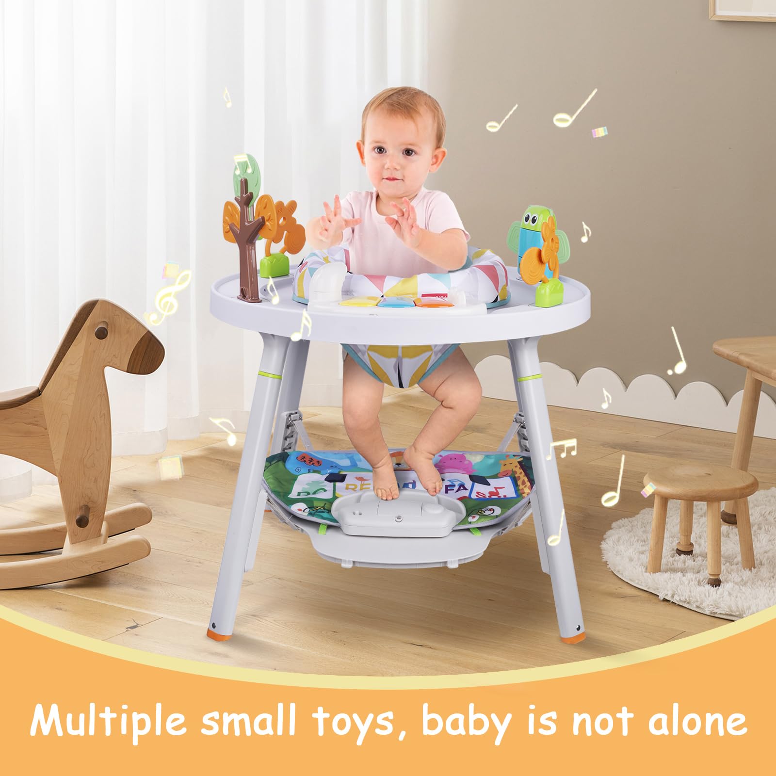 Centre d'activités pour bébé avec Hauteur réglable, siège pivotant 360°, Jeu interactif 6+ Mois