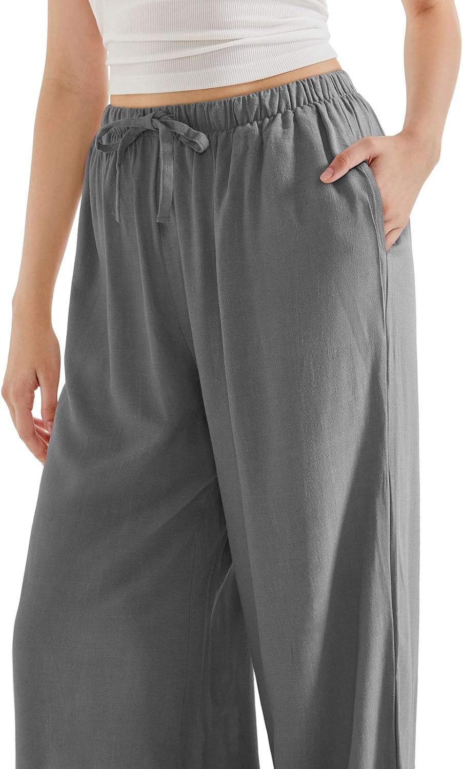 SUUKSESS Women Wide Leg Linen Pants with Pocket High Waisted Lounge Palazzo Pant - Image 3