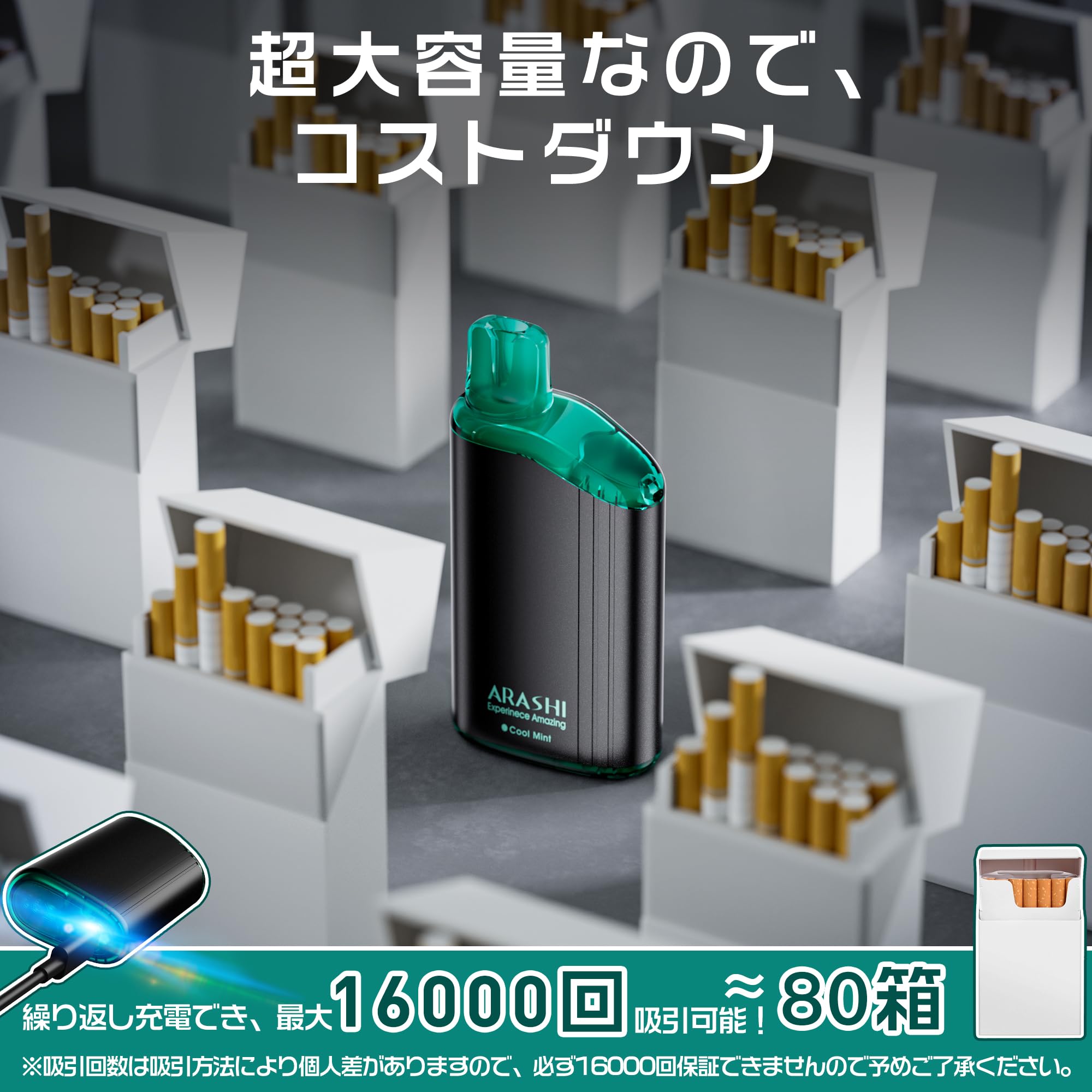 Amazon | 電子タバコ 使い捨て ベイプ メンソール 32,000回吸引可能