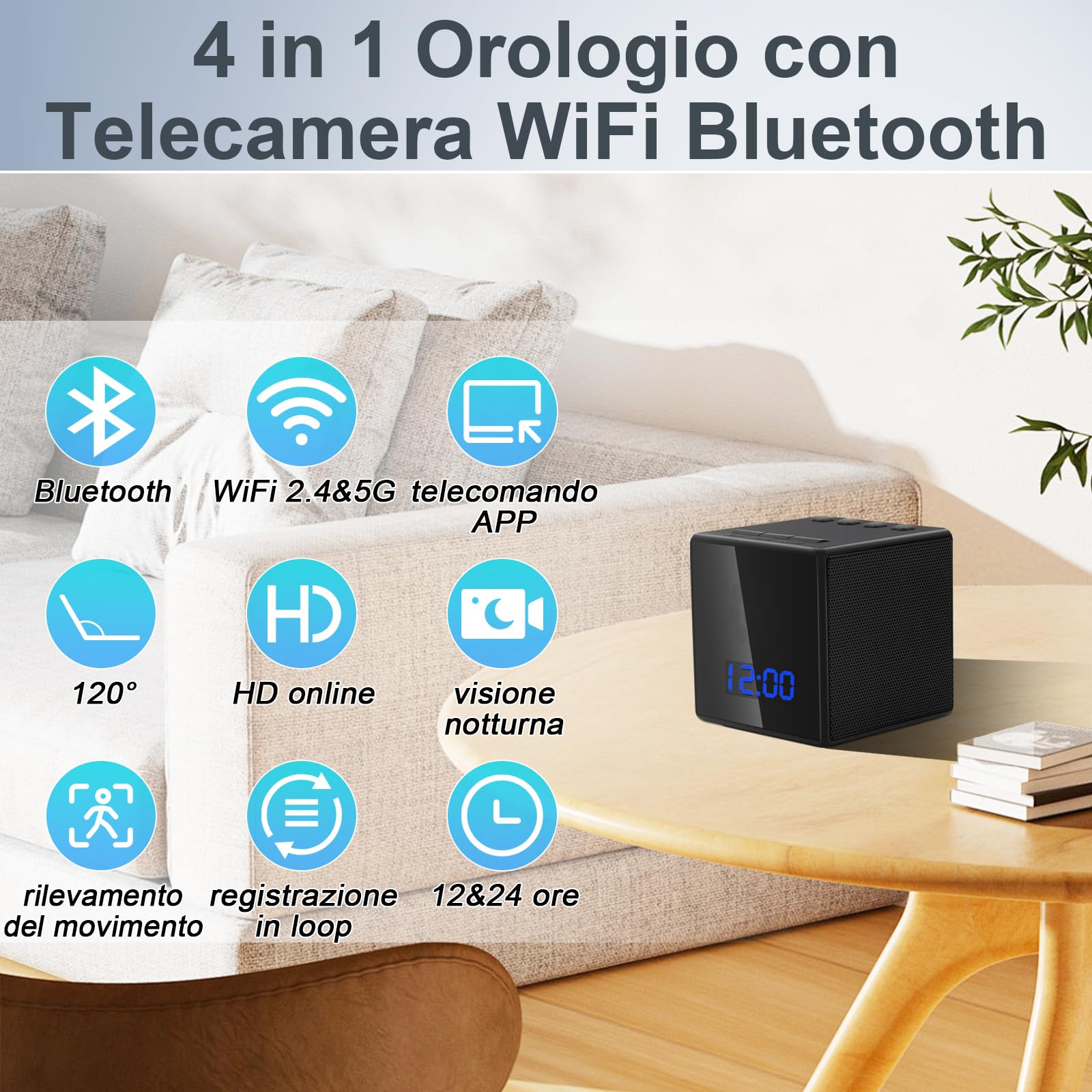 LXMIMI Telecamera Nascosta WiFi 2,4&5Ghz, Orologio Mini Telecamera Spia WiFi HD 1080P Telecamera Nascosta Spia Supporto Bluetooth, Visione Notturna e Rilevamento del Movimento