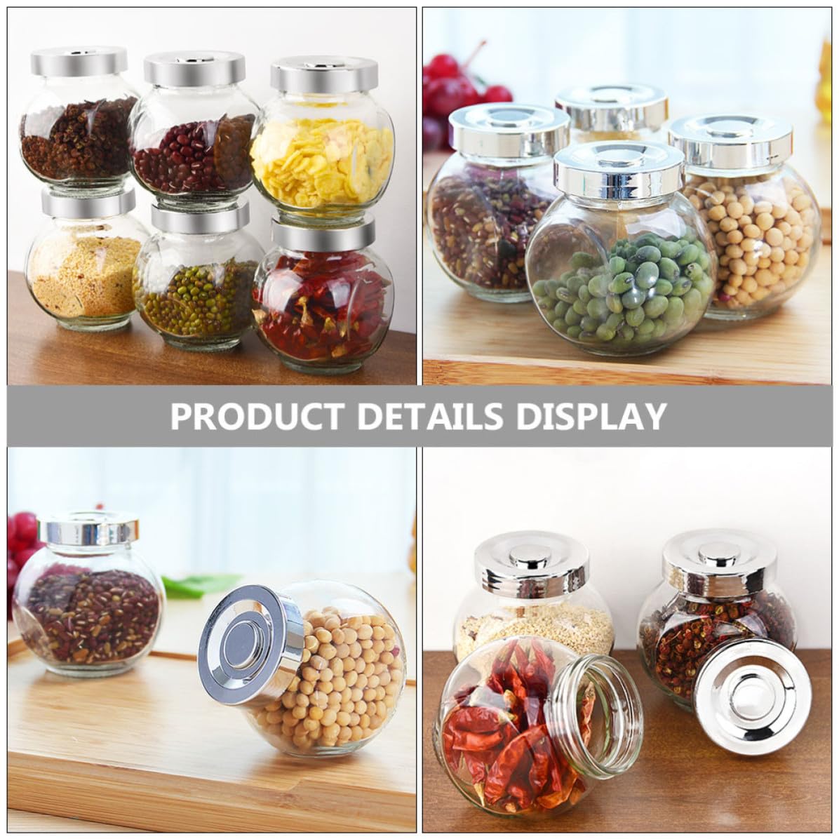 Set da 8 Barattoli in Vetro Chiusura Ermetica, Contenitori Leggeri per Conservare Alimenti Freschi in Cucina, per Tè e Cereali