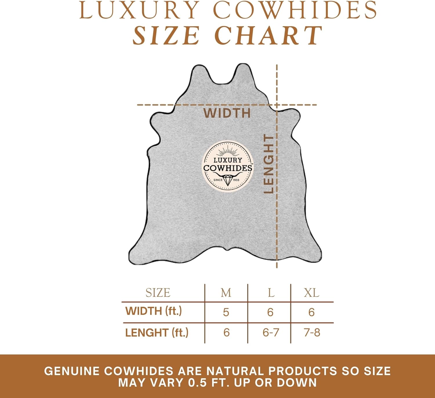 Sunshine Cowhides 100% Genuine Brown Cowhide Rug - Modern Style Animal Skin Rug & Floor Carpet for Living Room, Bedroom, Kitchen & More - Extra Large (6x7-8 Ft.)