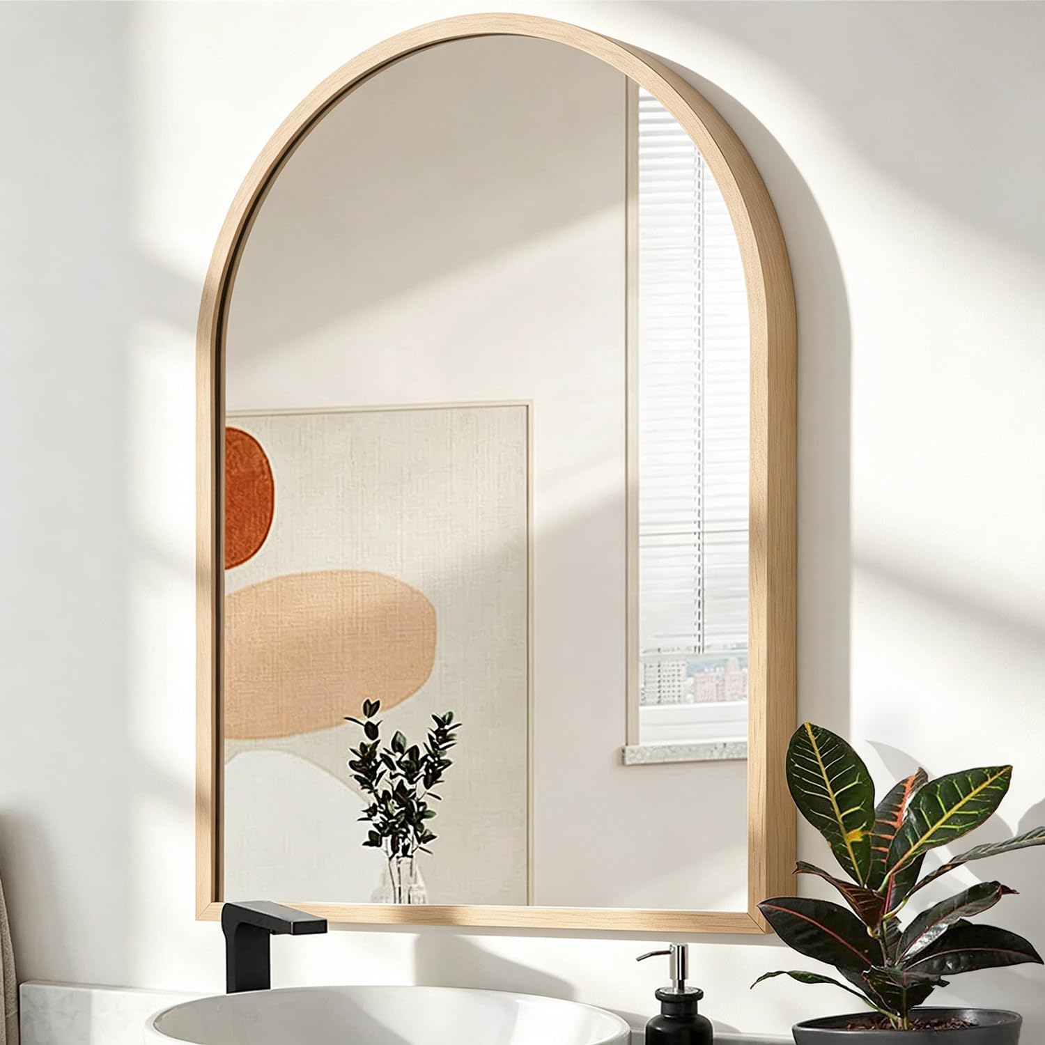 Arched Bathroom Wall Mirror Aluminum Alloy Frame Hanging Vanity Mirror for Living Room Bedroom Entryway Vanity, Brushed Metal Framed Wall Mounted 16"x12"