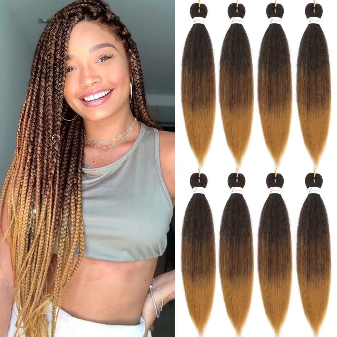 Msloosily Ombre Braiding Hair Pre Stretched 20inch 8packs 1b/30/27 Honey Blonde Braiding Hair Pre Stretched Synthetic Braiding Hair Extensions Hot