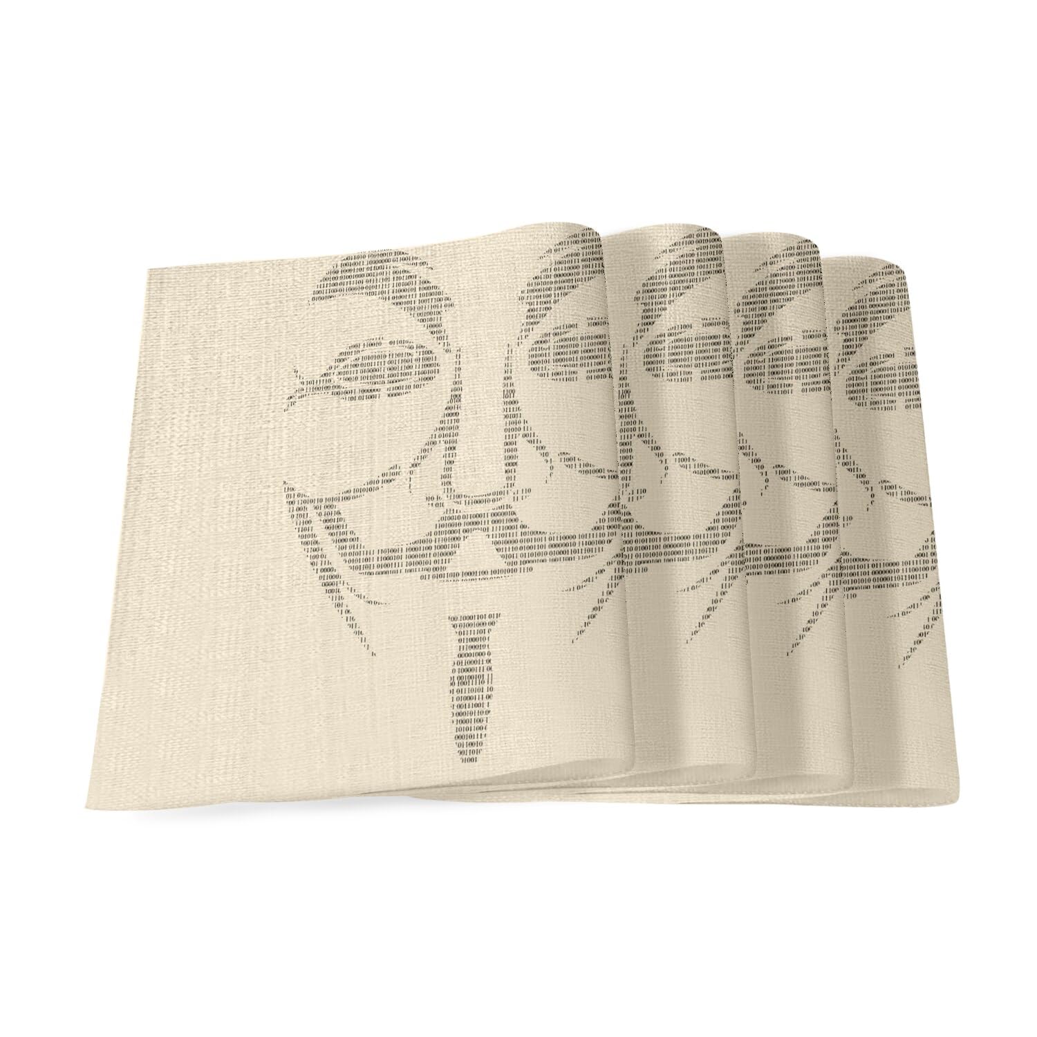 Set de table en lin grand format 40x28.5 cm au motif visage anonymous code binaire x4