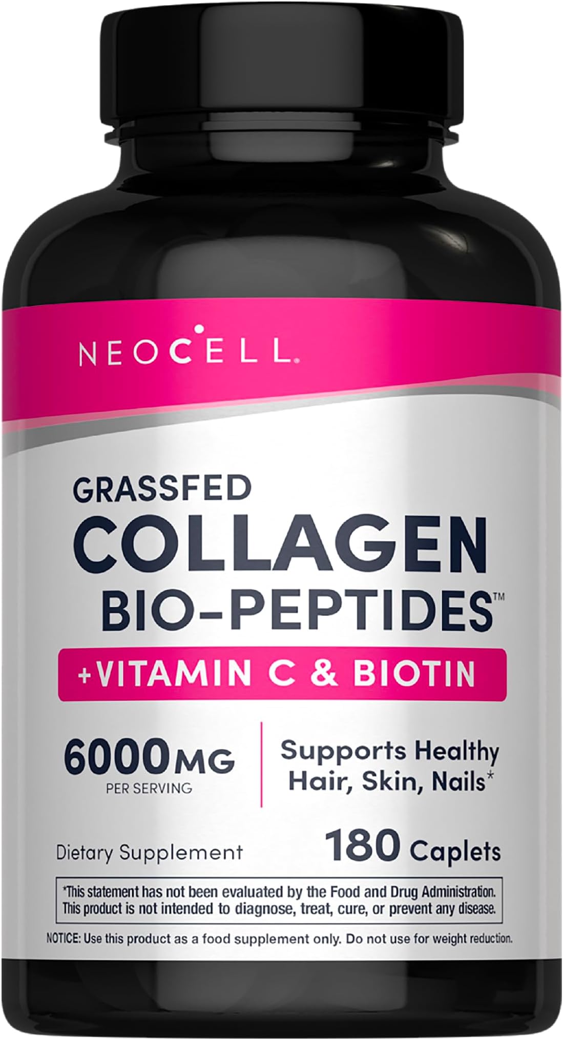 Super Collagen With Vitamin C and Biotin, Skin, Hair and Nails Supplement, Includes Antioxidants, Tablet, 180 Count, 1 Bottle
