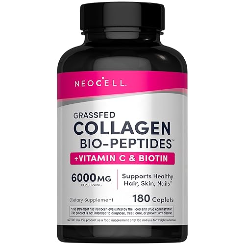 NeoCell Collagen Peptides Pills   180 Tablets   with Vitamin C and Biotin   Grass Fed Bovine   Hair, Skin, and Nails   for Women and Men