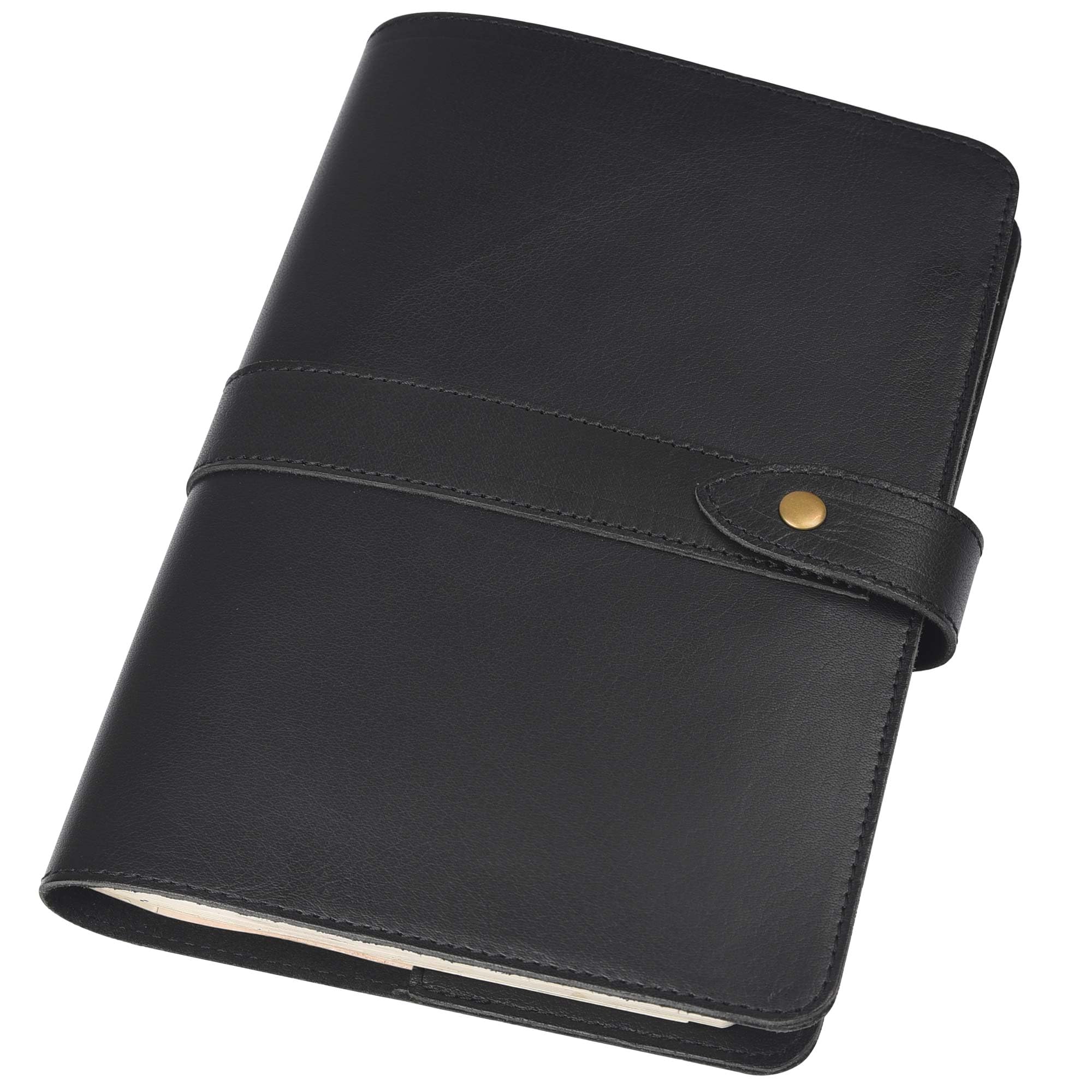 Trowik Handmade Leather Cover for A5 Notebook Refillable Vintage Diary Cover - Black