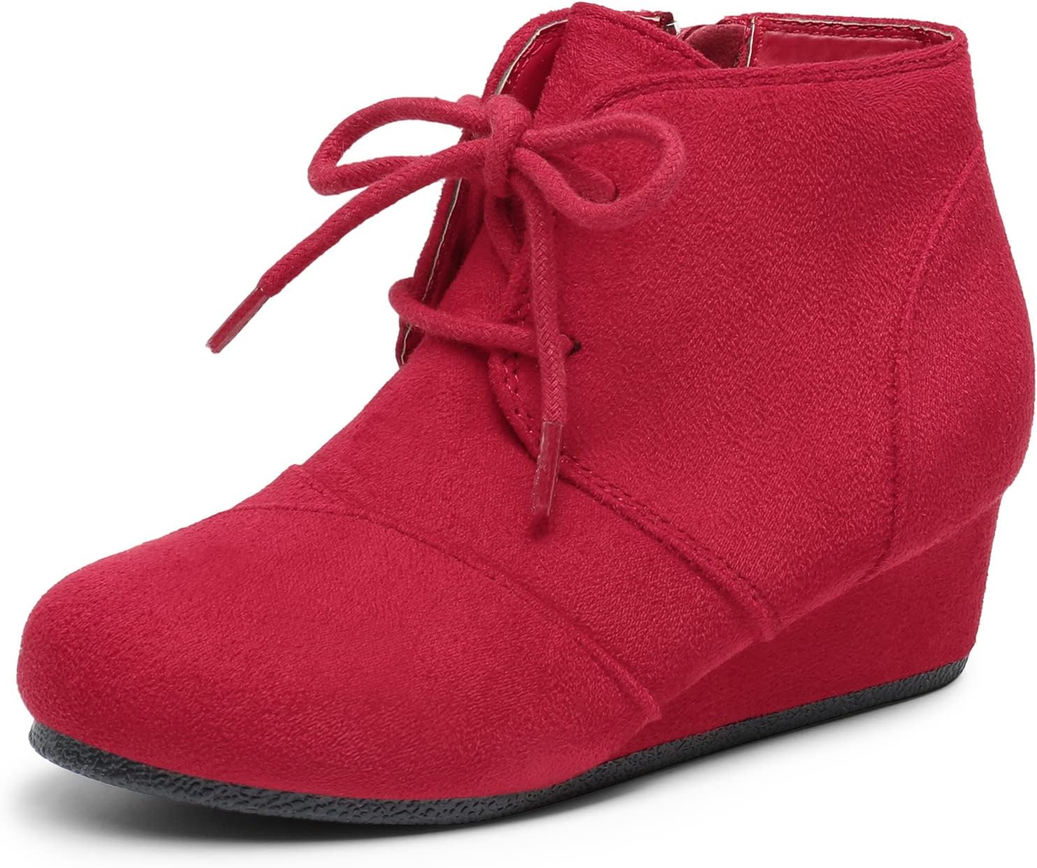 DREAM PAIRS Girls Low Wedge Booties with Side Zipper