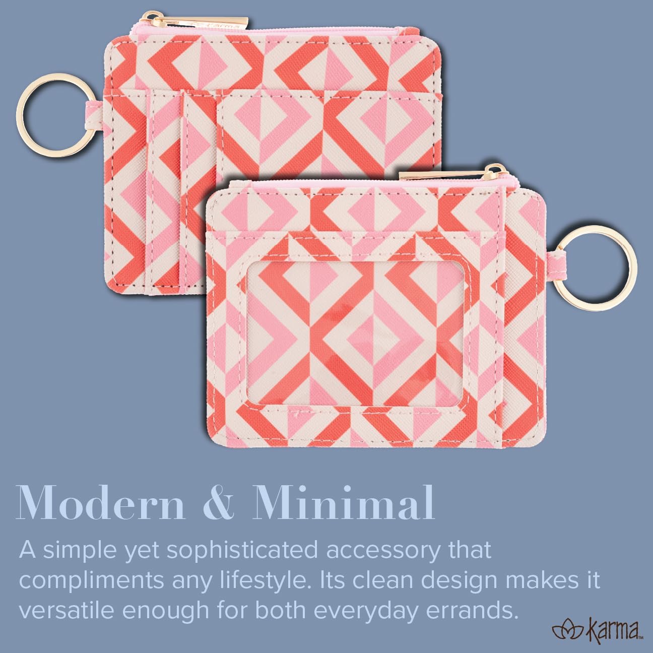 Karma, Womens Card ID Wallet, Small Leather Wallet Coin Purse with Keychain, Slim ID Card Case Holder, Retro Floral - Image 5