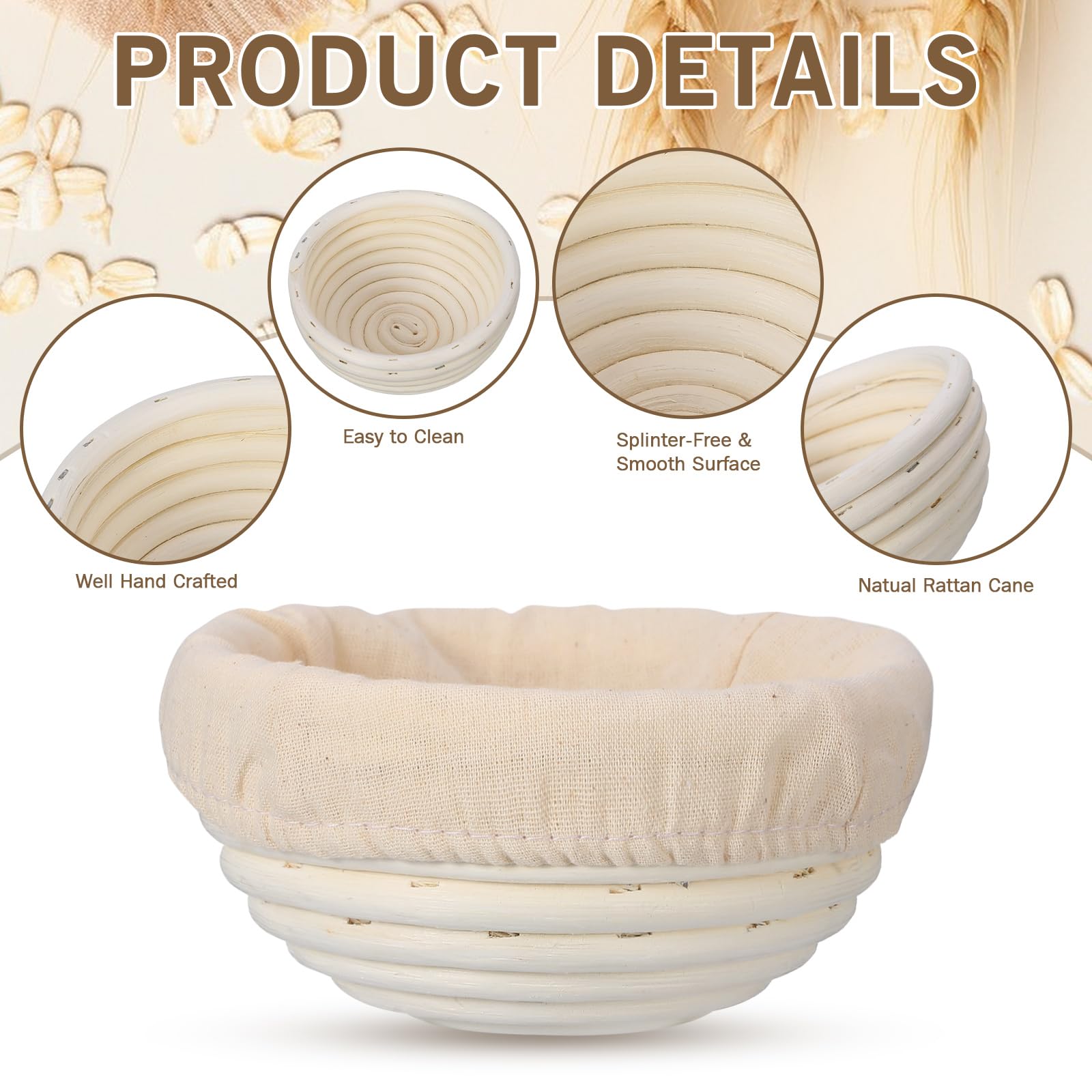 FoldTier 20 Stück Brotgärkörbe, 12,7 cm, rund, Teig, Sauerteigkorb-Set, Rattan, Bäckerei, Brotbackschale mit Leineneinsatz, Brotbackzubehör für Backstarter, Profis und Hobbybäcker