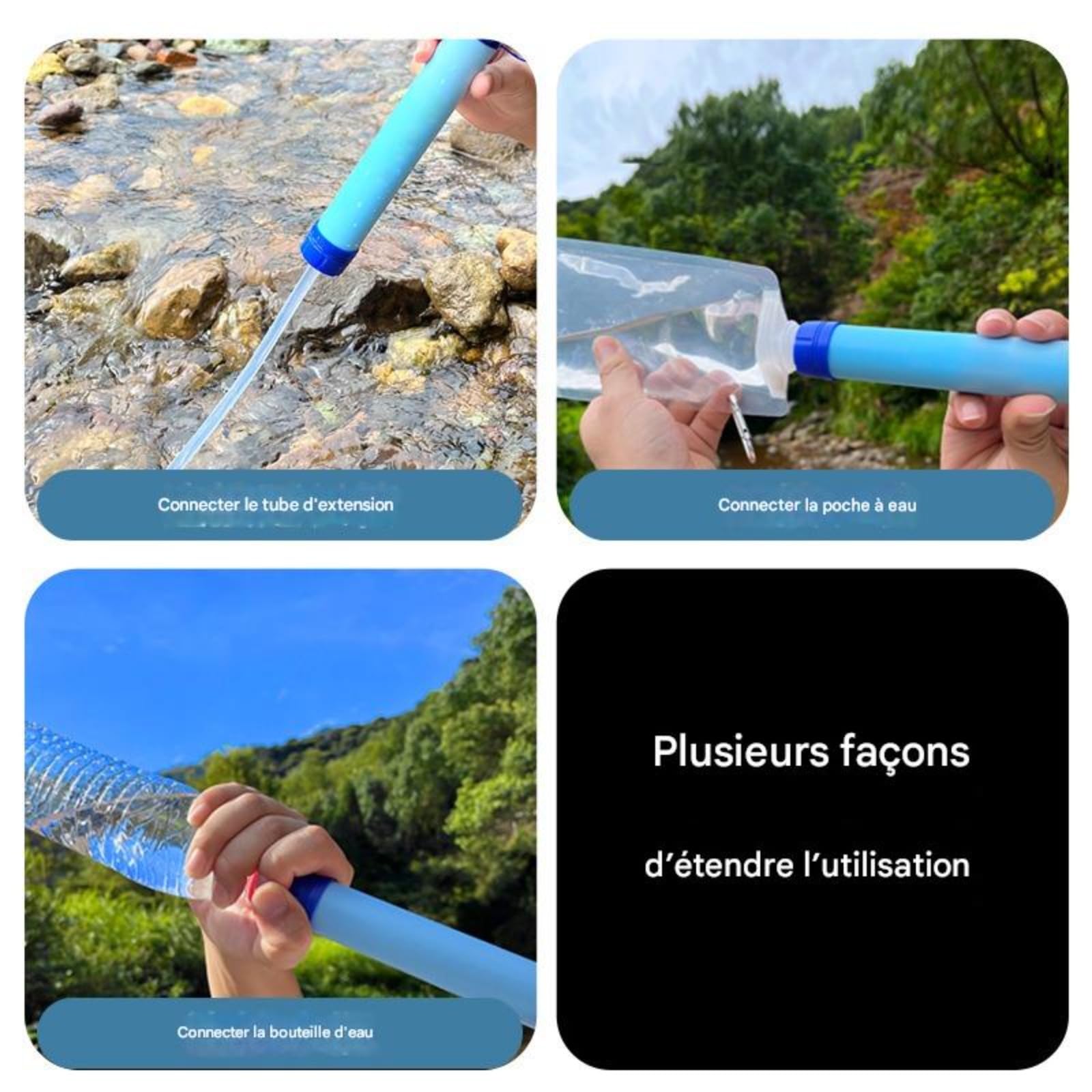 Purificatore d'acqua portatile, filtra efficacemente impurità e acque reflue fino a 0,001 mm, filtro dell'acqua multifunzionale per sopravvivenza in natura e trekking (1500 L)