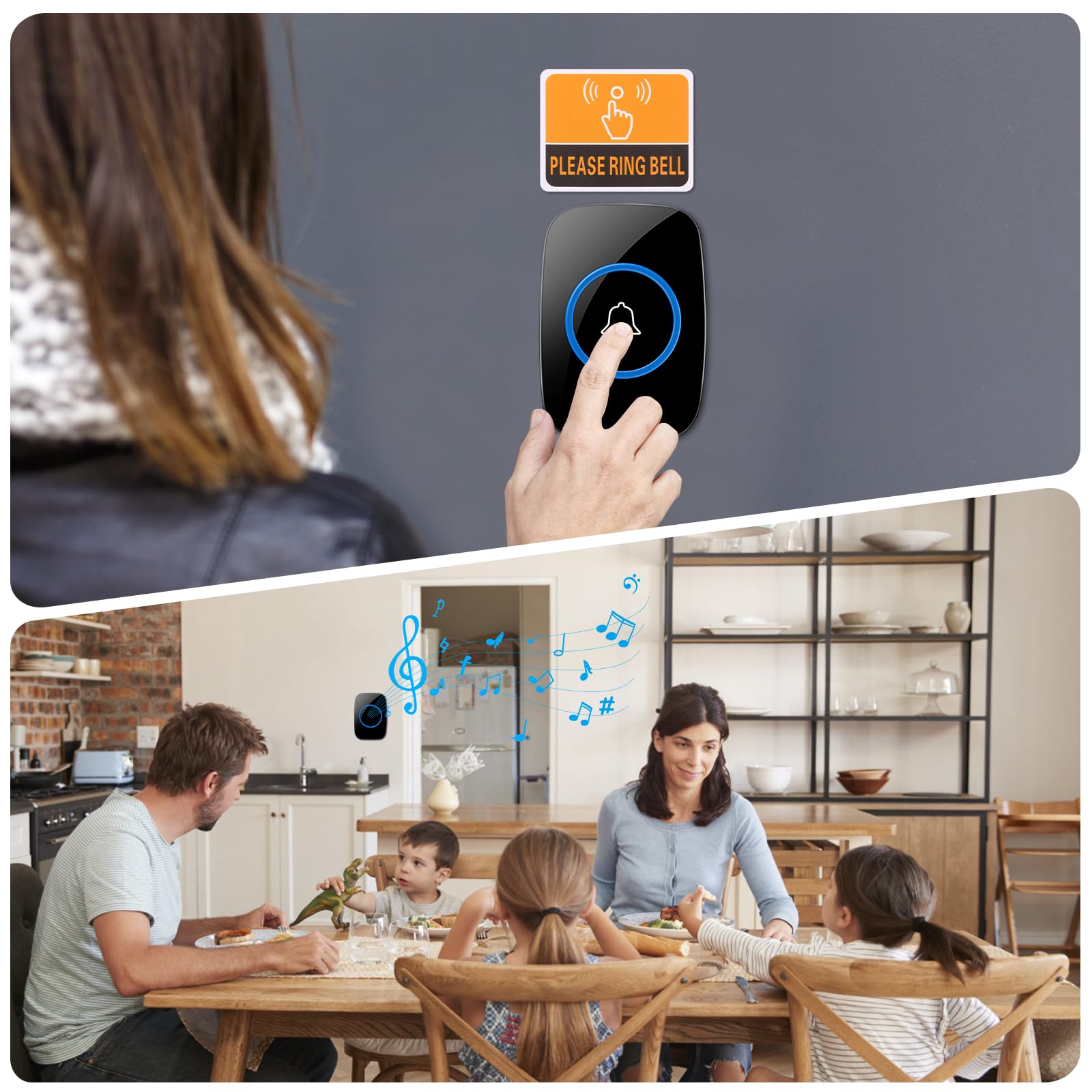 VFANDV Timbre Inalámbrico Exterior Impermeable, IP44 Impermeable Doorbell 300M, Kit de Timbre Inalambrico, 5 Niveles de Volumen y 60 Melodías, Indicador LED para Hogar, Salón, Oficina (Negro)