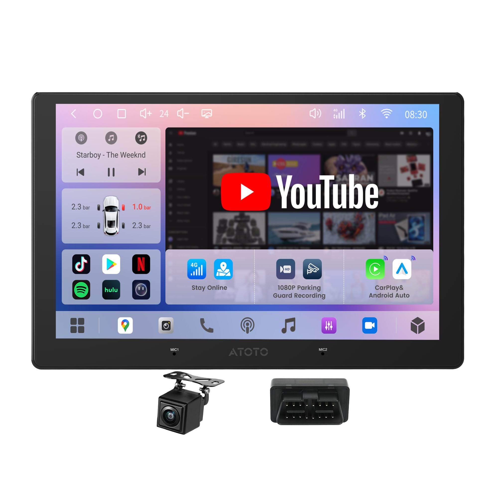 ATOTOZONE AC-4450 Bluetooth OBDII/OBD2 Car Diagnostic Scanner/Scan Tool,for A7G209PKL-S01,9" QLED Android Double DIN Car Stereo, 4G LTE, Hi‑Fi DSP w/Digital Out,4V RCA, Wireless CarPlay & Android Auto