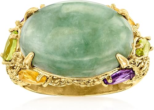 Miniatura 1 de Ross-Simons Anillo de piedras preciosas múltiples de jade y 0.90 qt t en oro de 18 quilates sobre plata esterlina