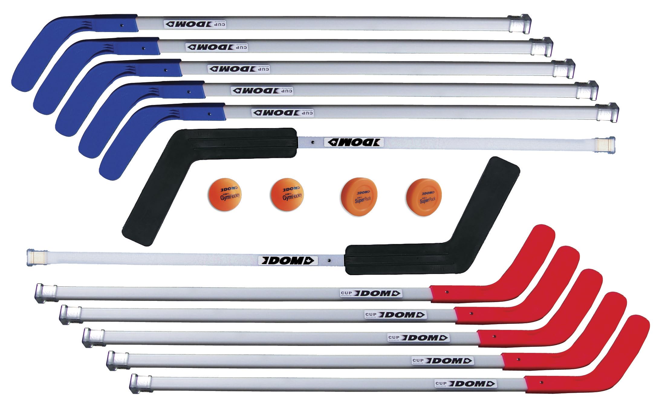 DOM Pro Hockey Stick Set, Includes 10 Sticks, 2 Goalie Sticks, 2 SuperPucks and 2 Balls