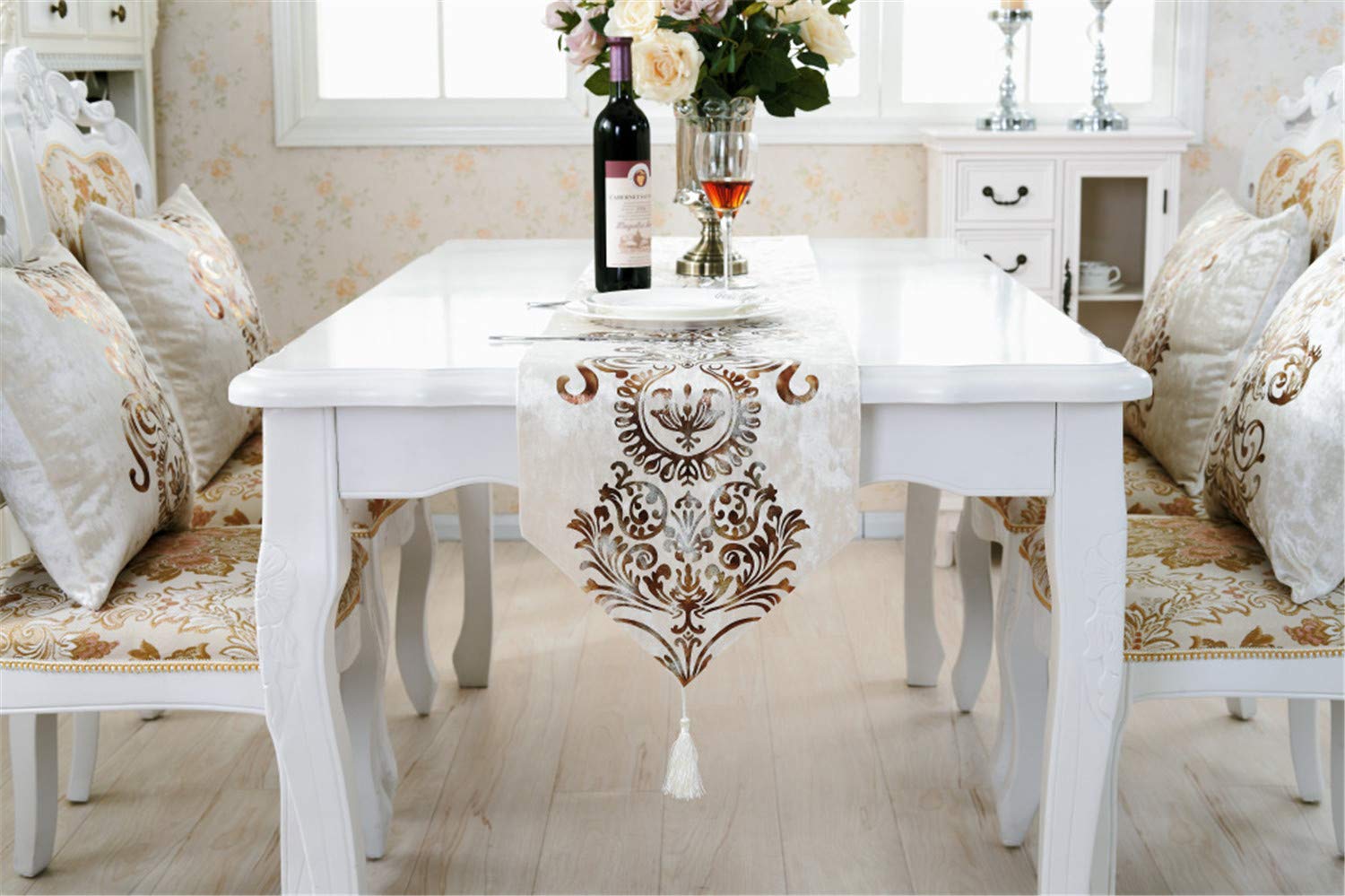 Runner Da Tavolo In Ciniglia Con Nappe, 32x160 Cm Colore Grigio. Set Coordinato Con Cuscino Floccato E Tovaglietta. Elegante Decorazione Per Matrimoni O Casa, In Ciniglia Di Alta Qualità.