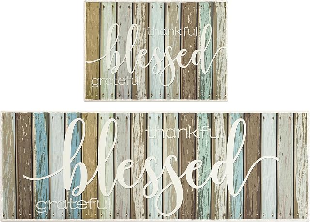 Carvapet 2 Pieces Kitchen Mat Rug Non Slip Washable Kitchen Floor Mat Country Rustic Style Runner Rug Set(Stripe)
