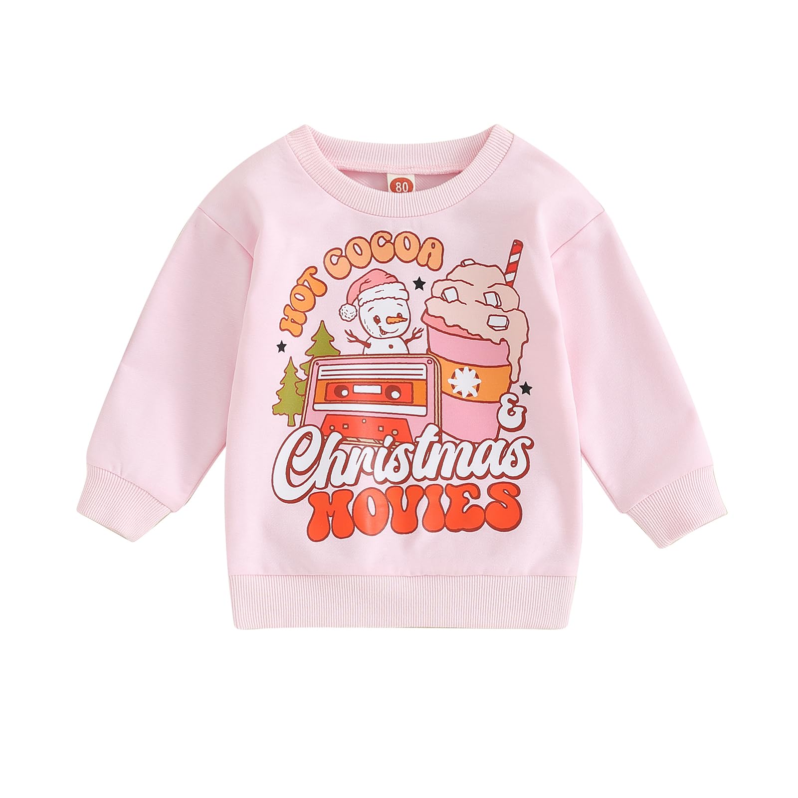 BOIBOKOKO Baby Girl Boy Christmas Outfit Long Sleeve Crewneck Sweatshirt Xmas Shirt Top Cute Fall Winter Clothes (Pink A, 12-18 Months)