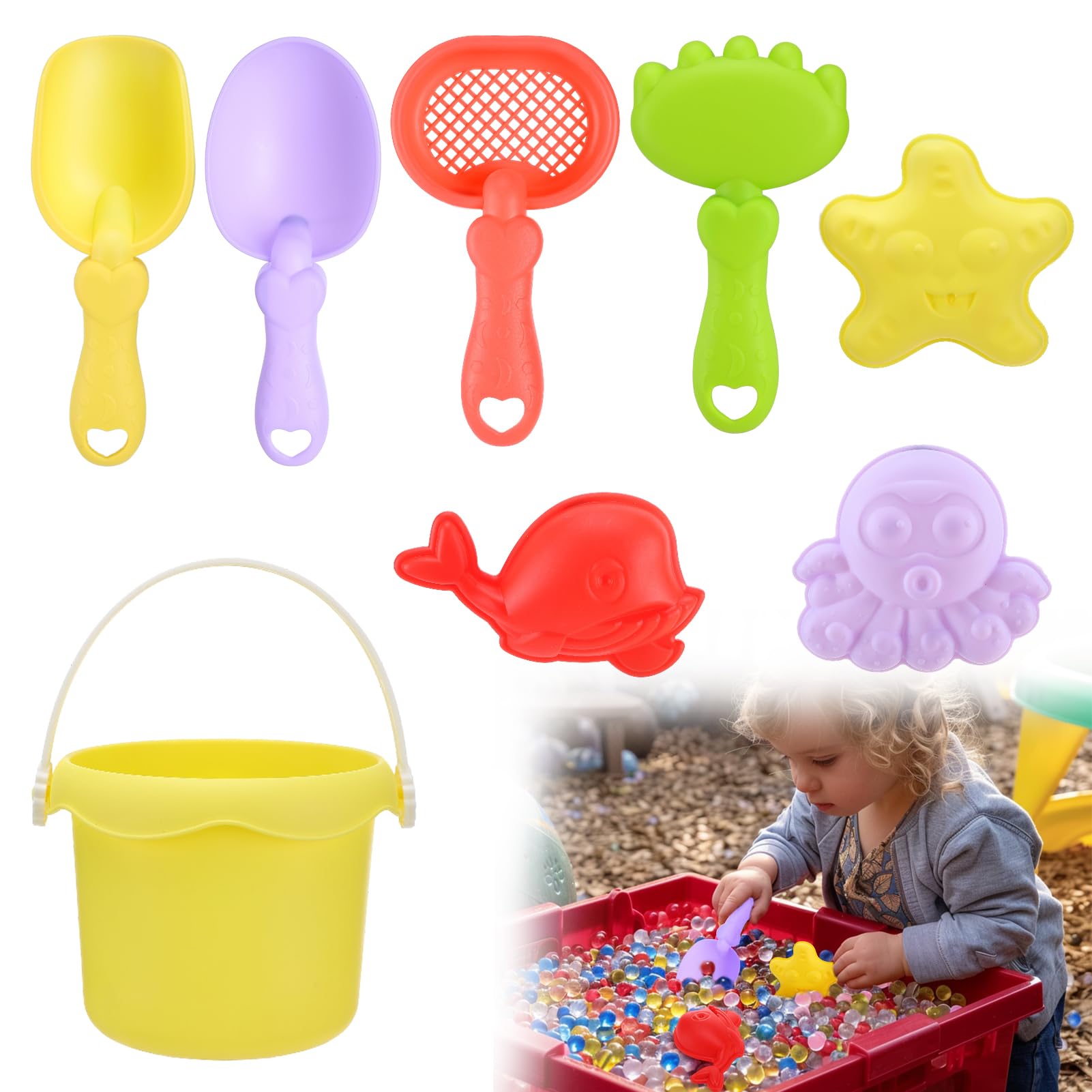 Sensory Toys for Toddlers 3+ - Learning Sensory Bin Toys Resources Include Bucket Spoon Rake Colander, Fine Motor Skills Toys Sensory Bin Filler for Toddler Sensory Table Sensory Bin Sandbox, 8Pcs