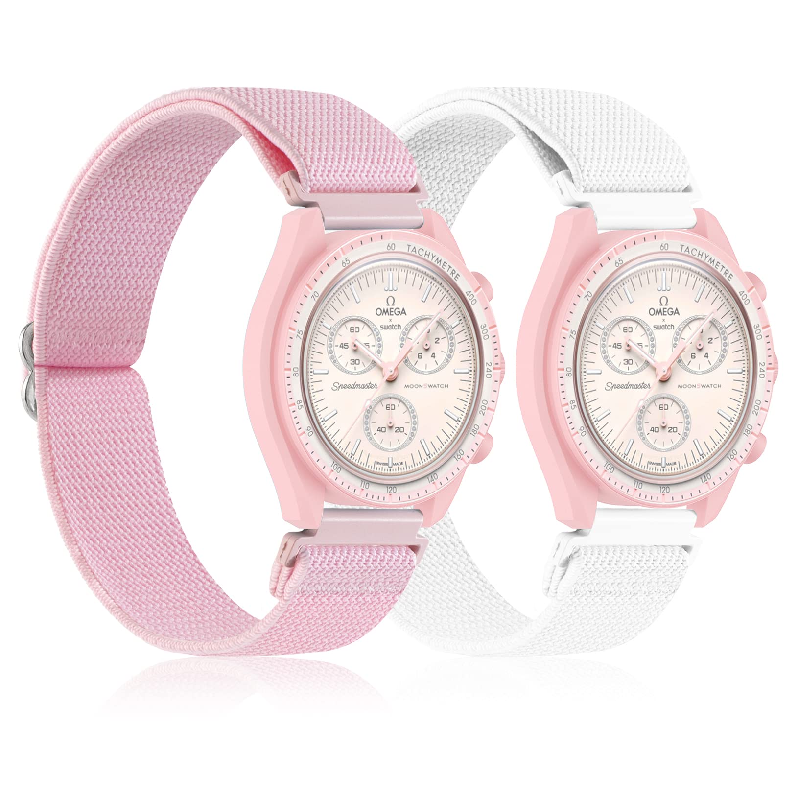 20mm Stretchy Nylon Band Compatible with Omega X Swatch Moonswatch Speedmaster for Women Men, Elastic Soft Braided Quick Release Watch Strap