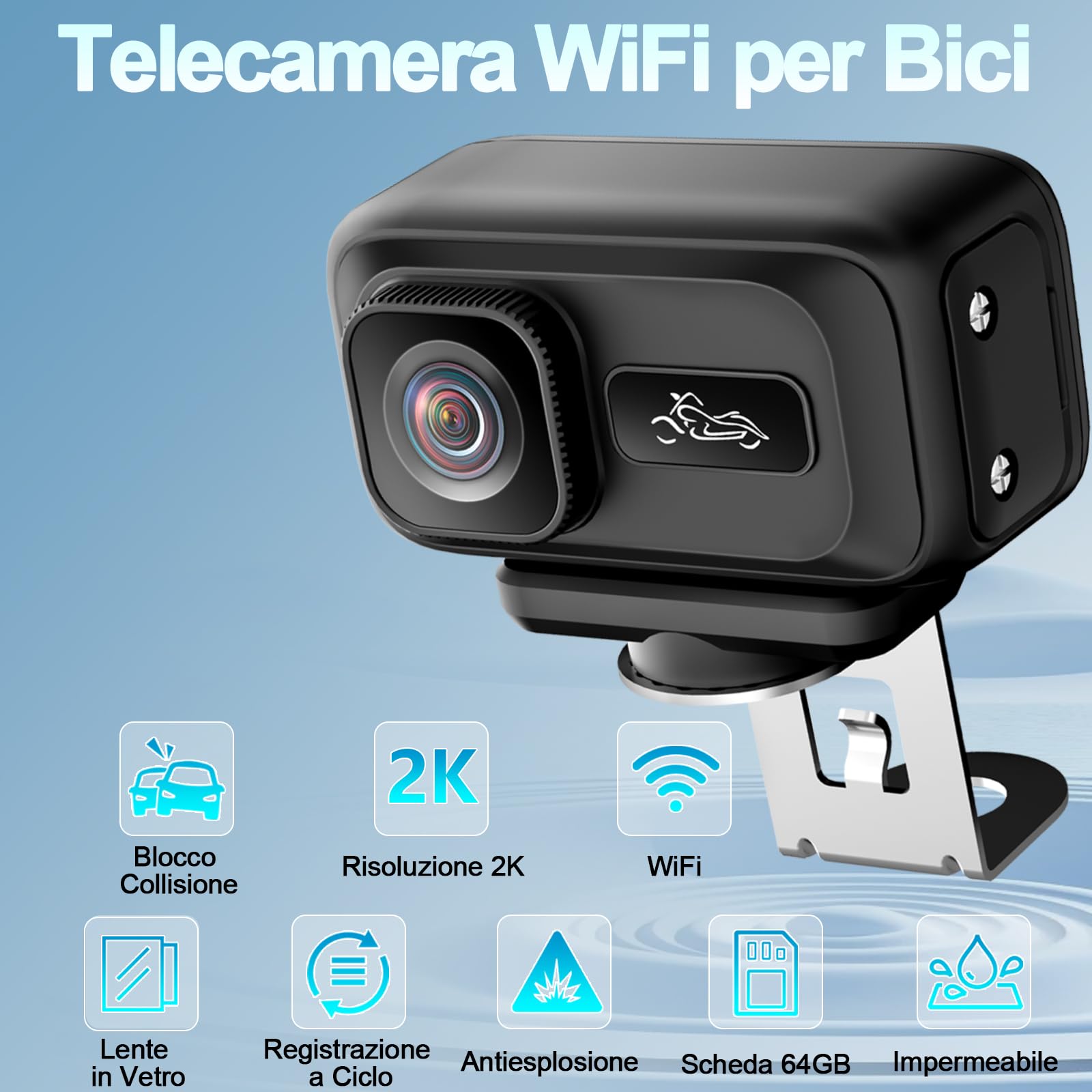 Action Cam, WiFi 2K e Grandangolo 120° Action Camera, Blocco Antiurto con Sensore G Action Cam Moto con IP65 per Motociclette, E-bike e Sport All'aria Aperta