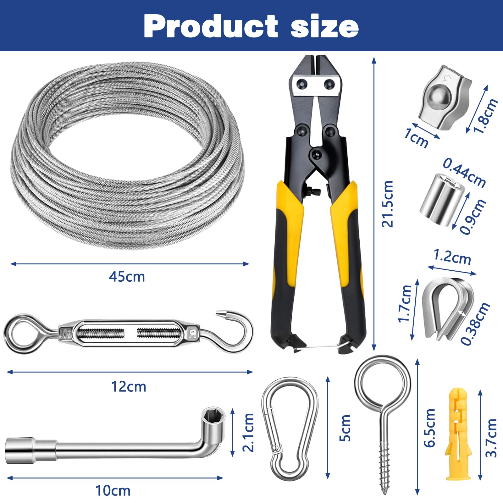 Cable de Acero Inoxidable recubierto de PVC 2,5mm 45M con Tensor Ojales