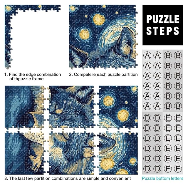Foto 3 de 6 de Lobo en la Noche Estrellada Puzzles de 1000 Piezas para Adolescentes Juegos Divertidos para la Familia…